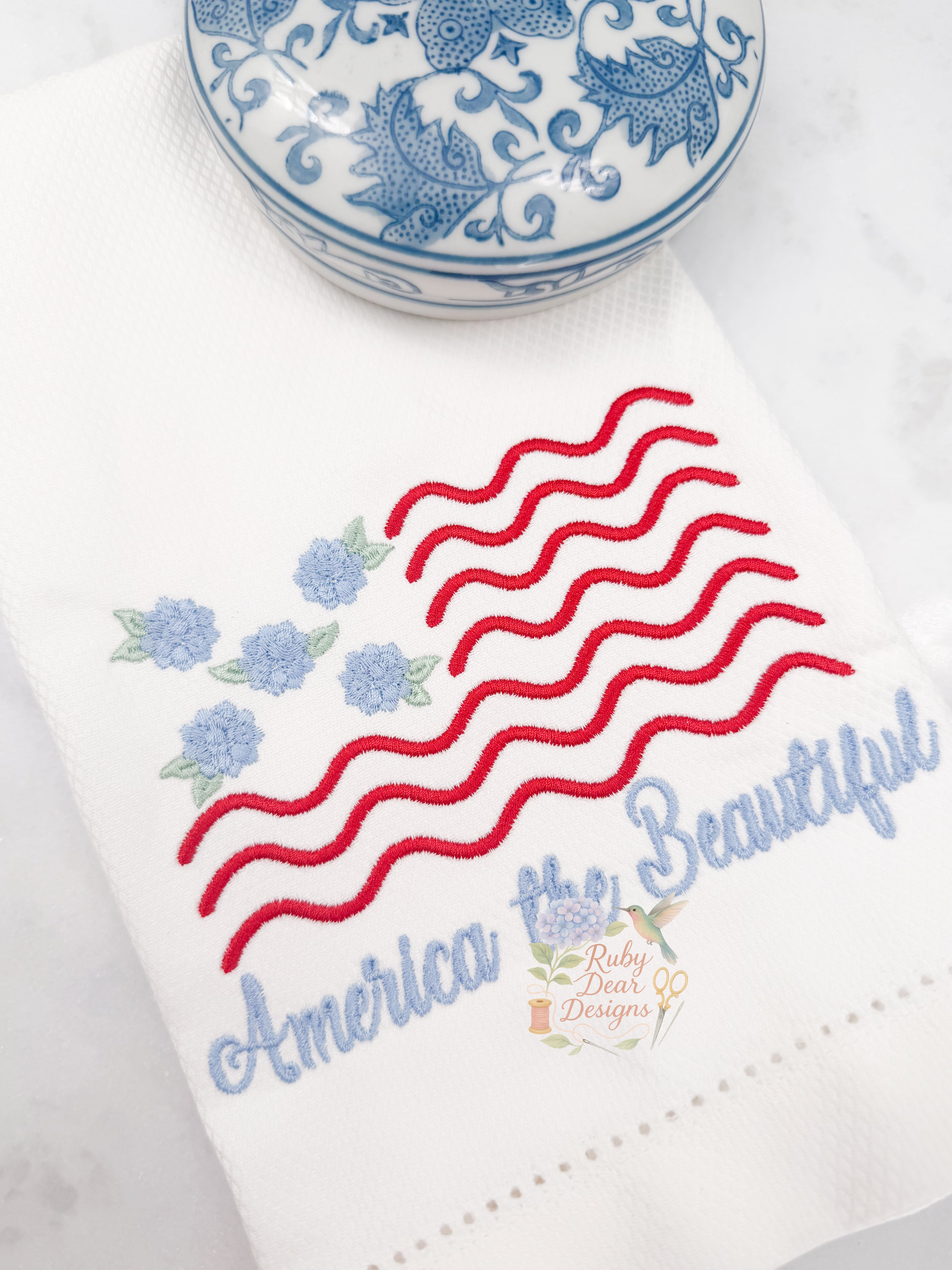 Hydrangea American Flag Satin Stitch Machine Embroidery Design