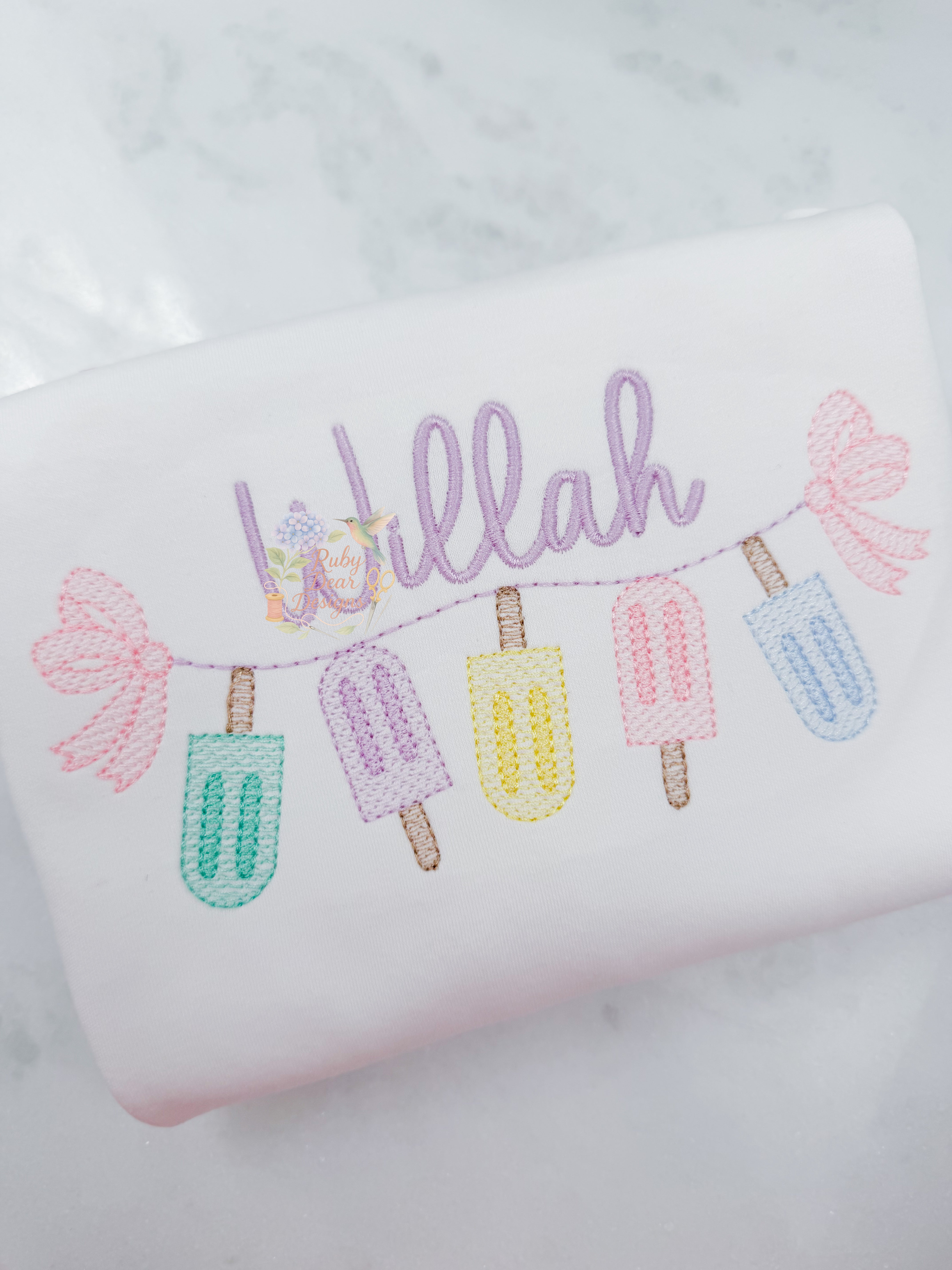 Popsicle Bow Swag Sketch Stitch Machine Embroidery Design
