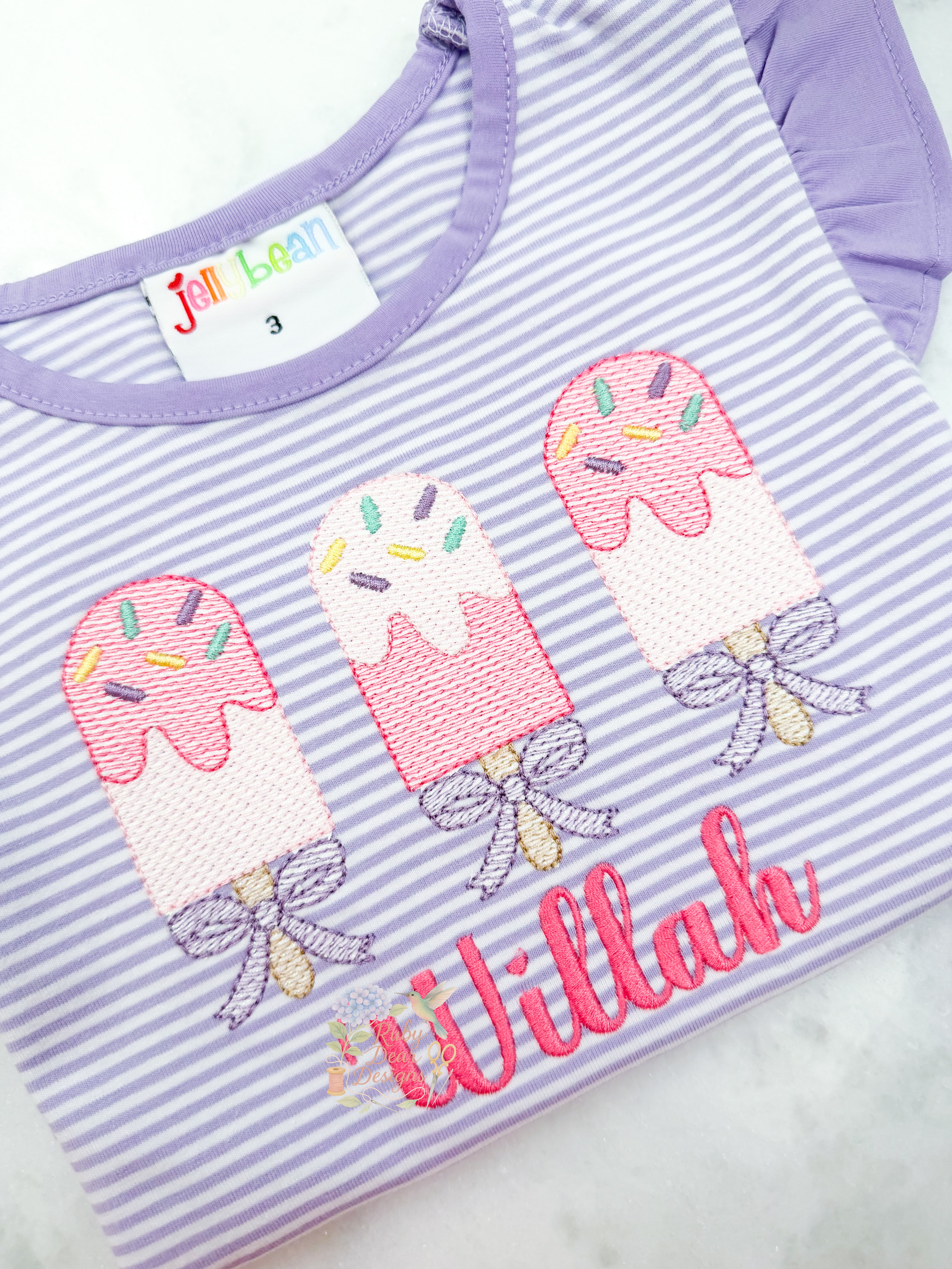 Popsicle and Bows Row Sketch Stitch Machine Embroidery Design