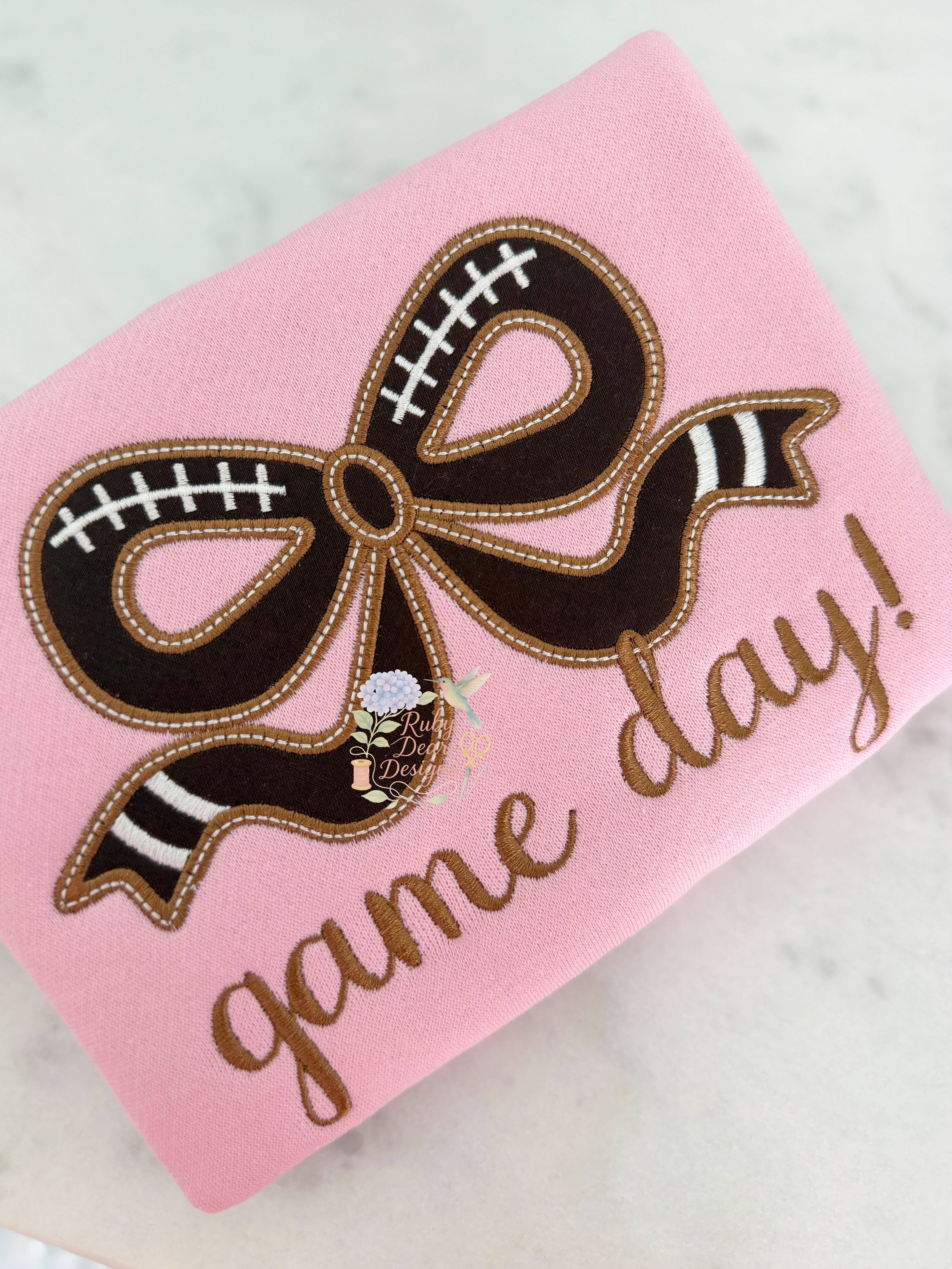 Football Bow Appliqué Satin Stitch Machine Embroidery Design