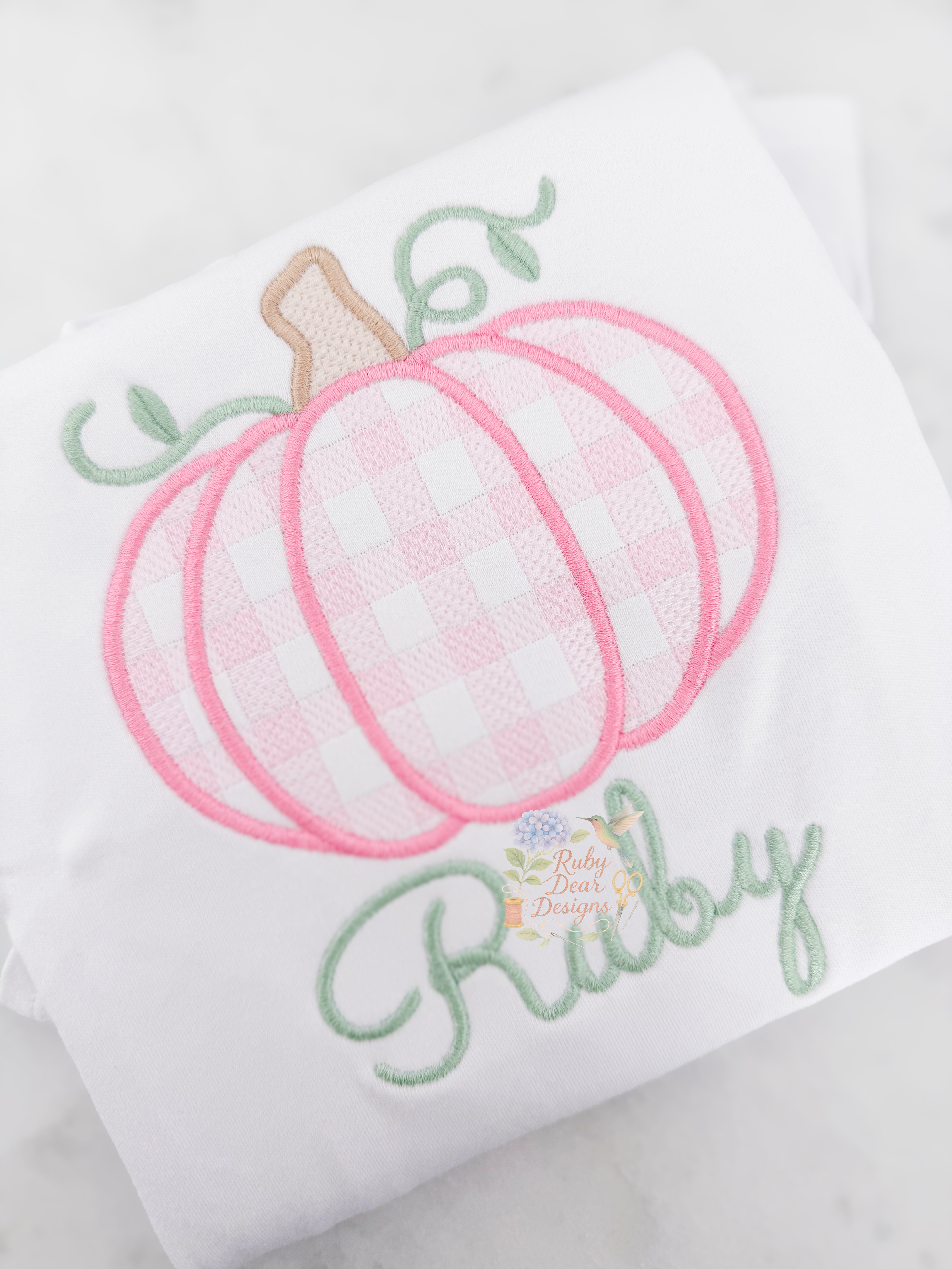 Pumpkin Gingham Sketch Satin Outline Machine Embroidery Design