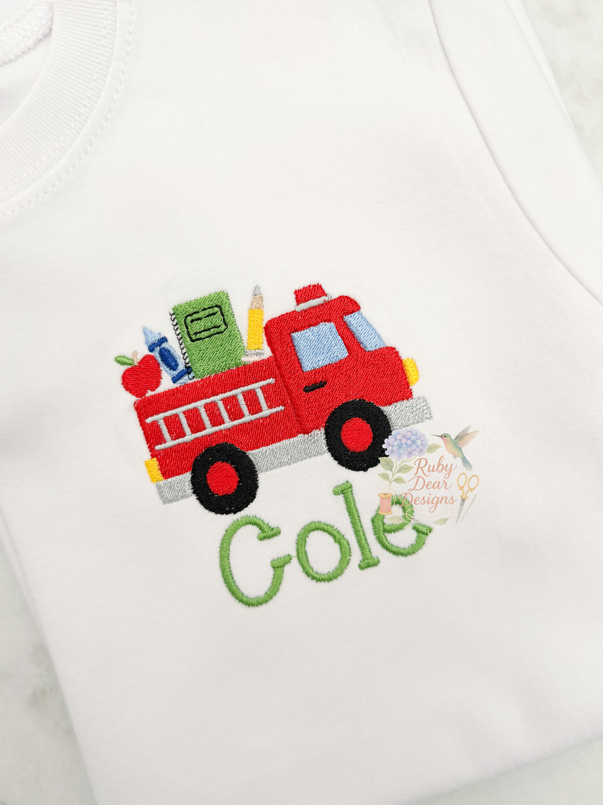 Back To School Firetruck Mini Fill Stitch Machine Embroidery Design
