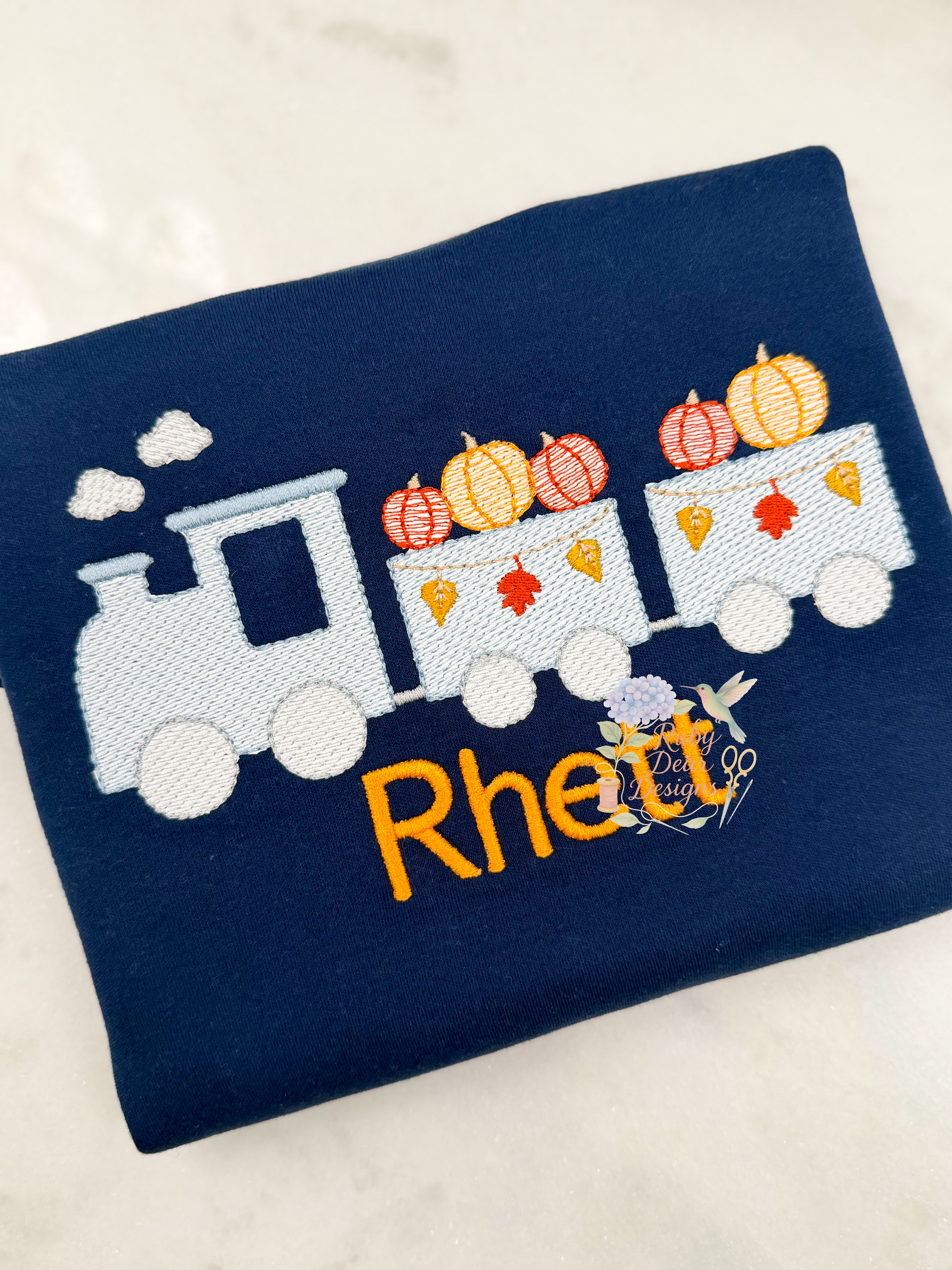 Fall Pumpkin Train Sketch Stitch Machine Embroidery Design