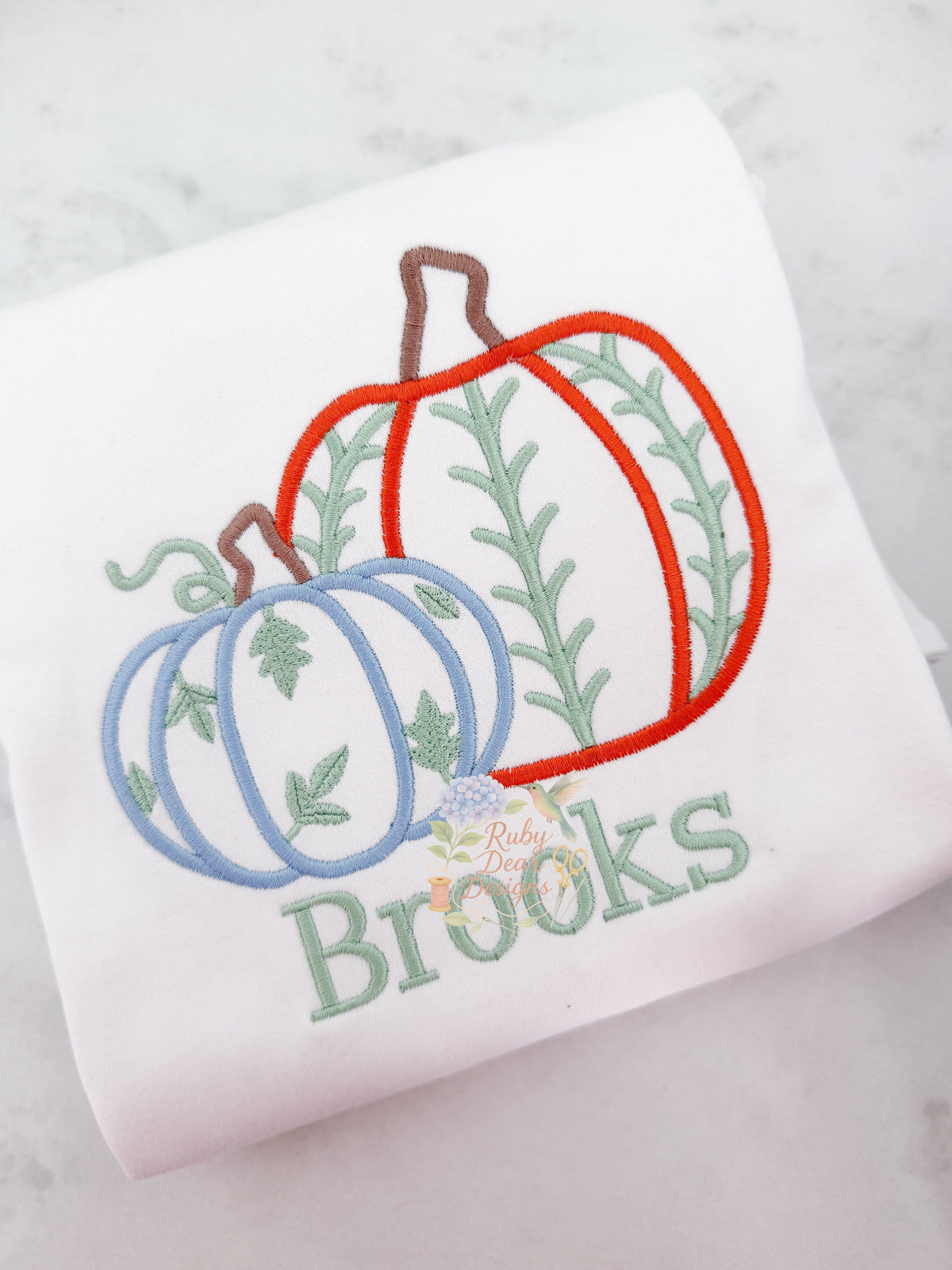 Pumpkins with Greenery Duo Heirloom Satin Outline Machine Embroidery Design