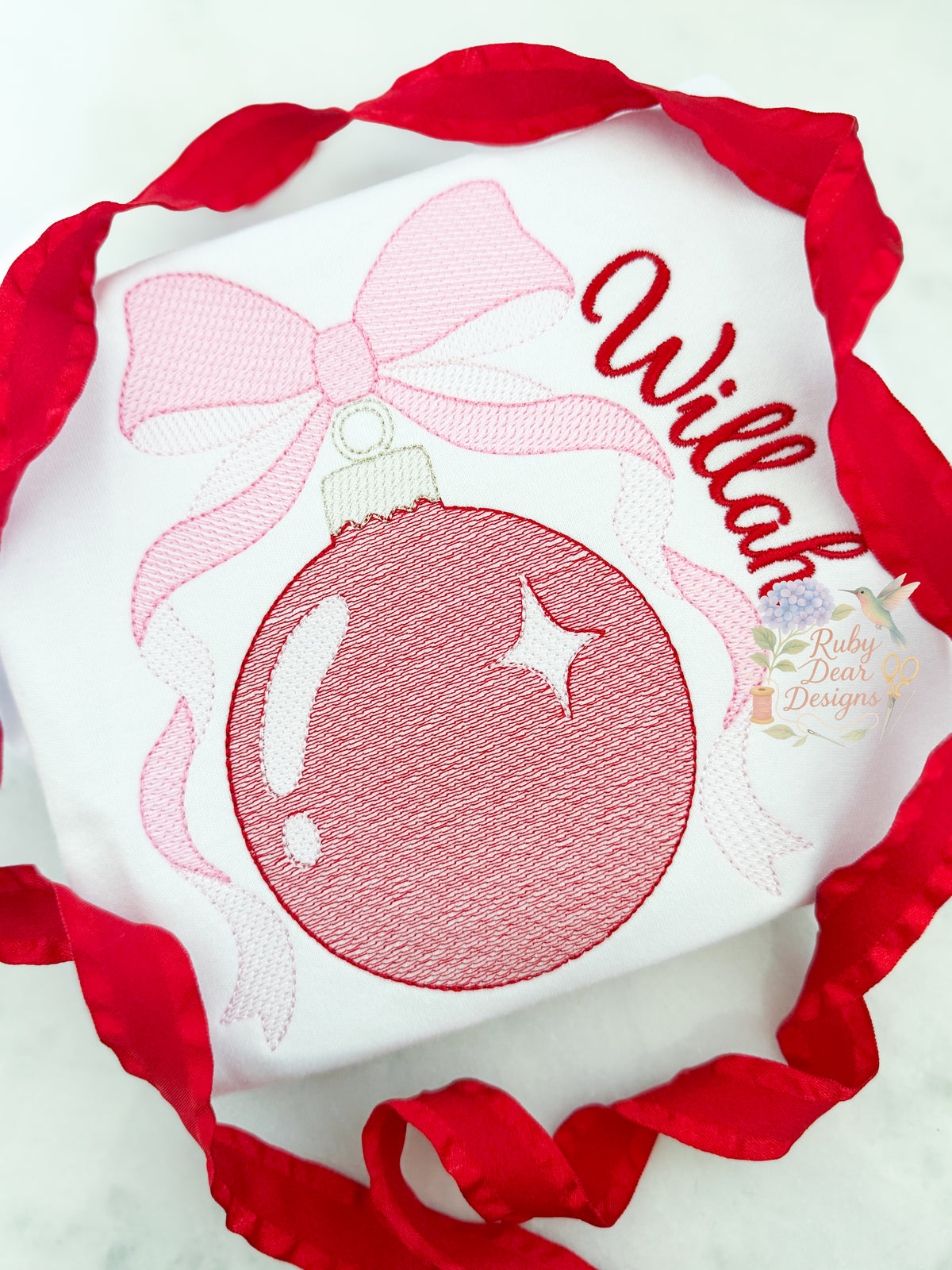 Christmas Ornament with Bow Sketch Stitch Machine Embroidery Design