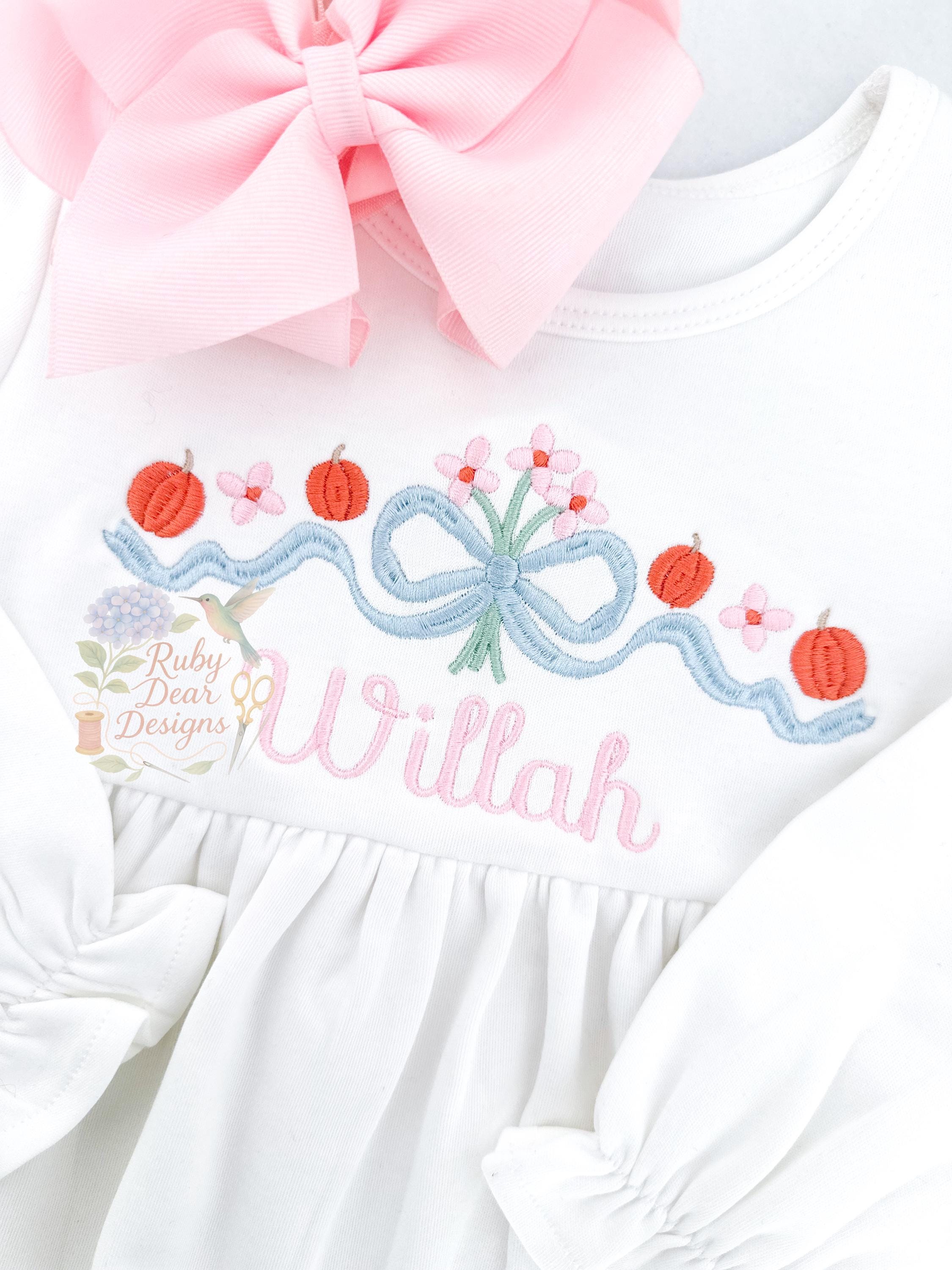 Fall Blooms Pumpkin Bow Satin Stitch Machine Embroidery Design