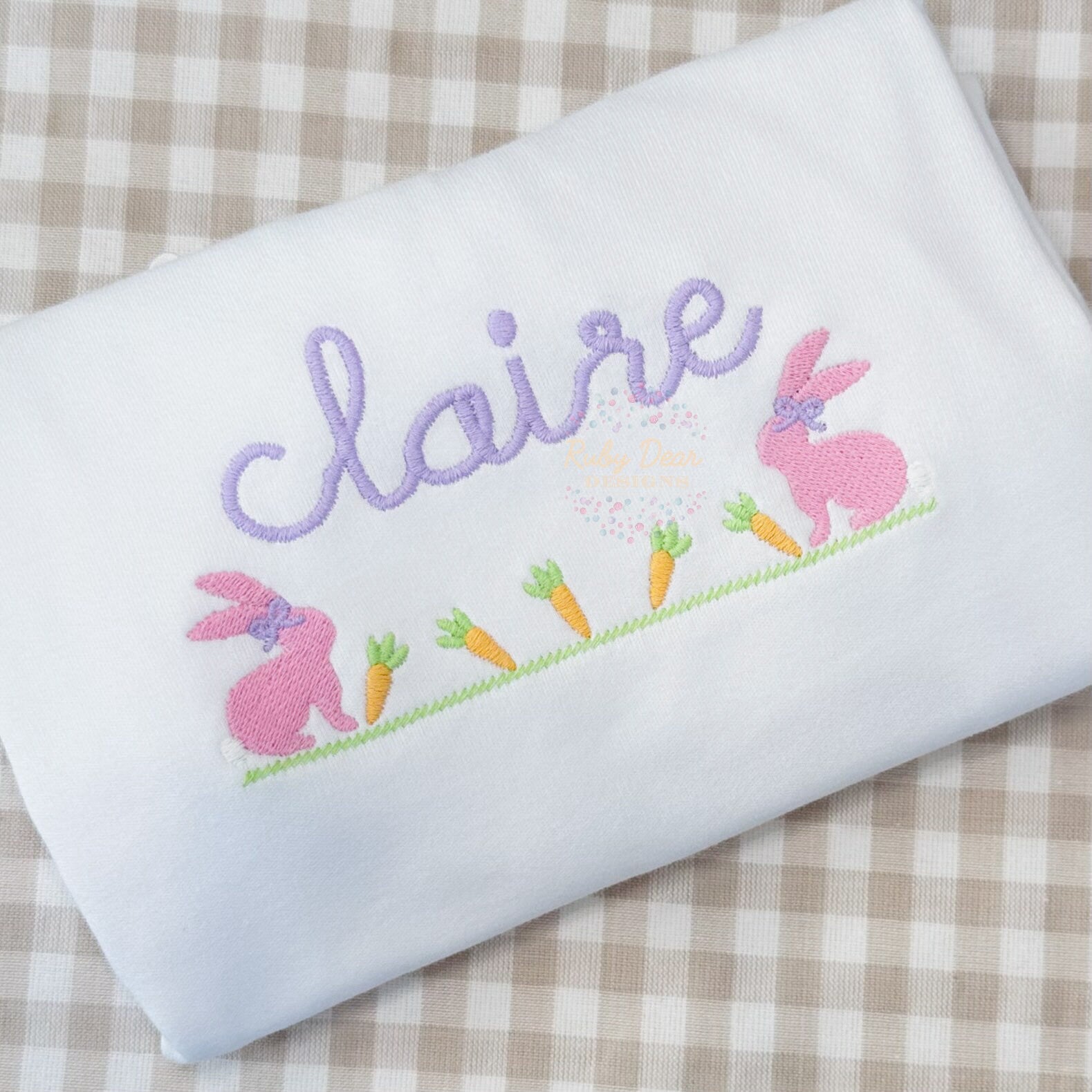 Easter Girl Bunny with Carrots Satin and Fill Stitch Machine Embroidery Design