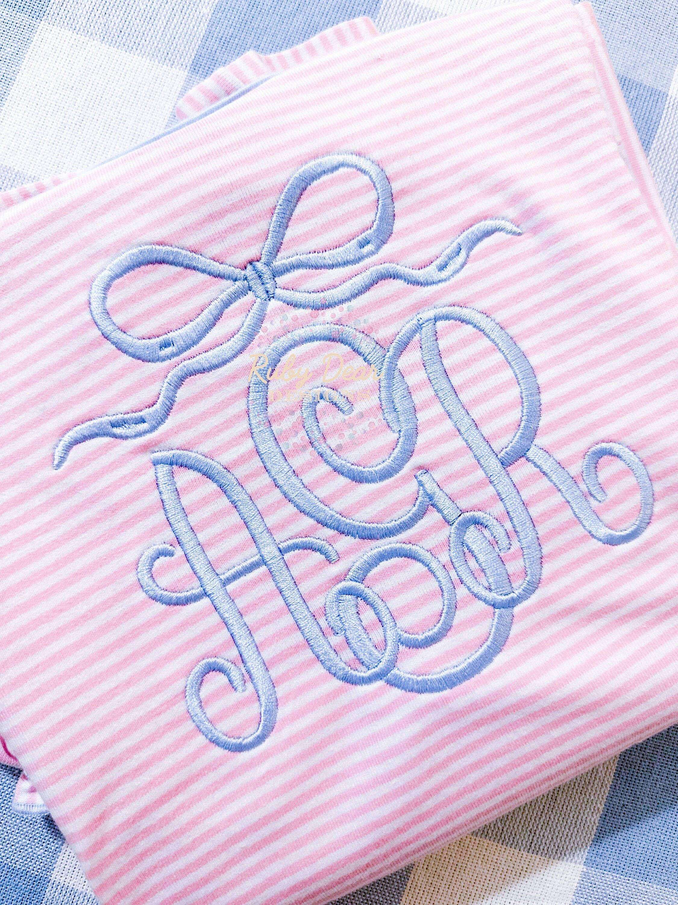 Bow Monogram Topper Satin Stitch Machine Embroidery Design