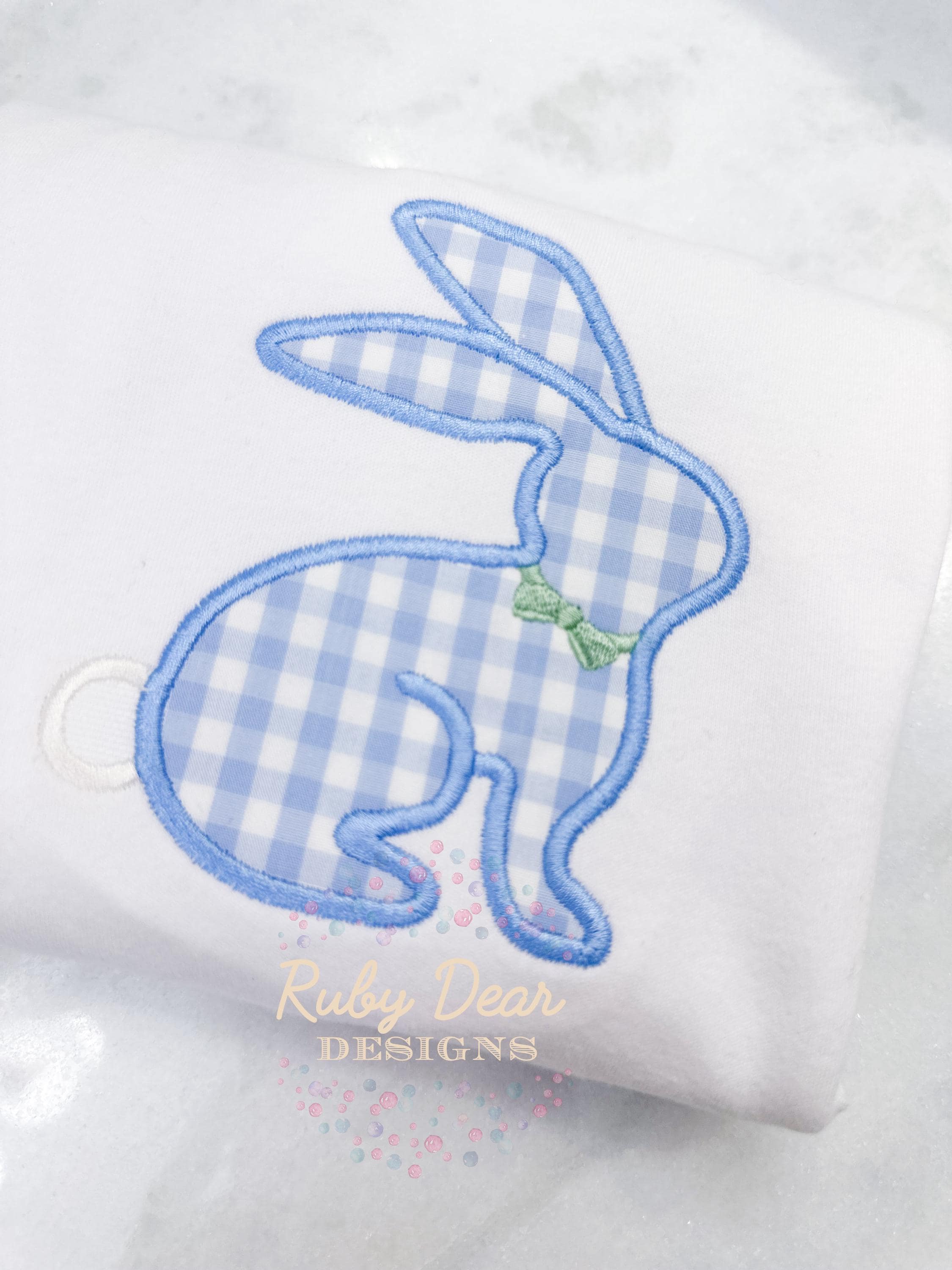 Bunny Boy Sitting with Bow Tie Satin Appliqué Machine Embroidery Design