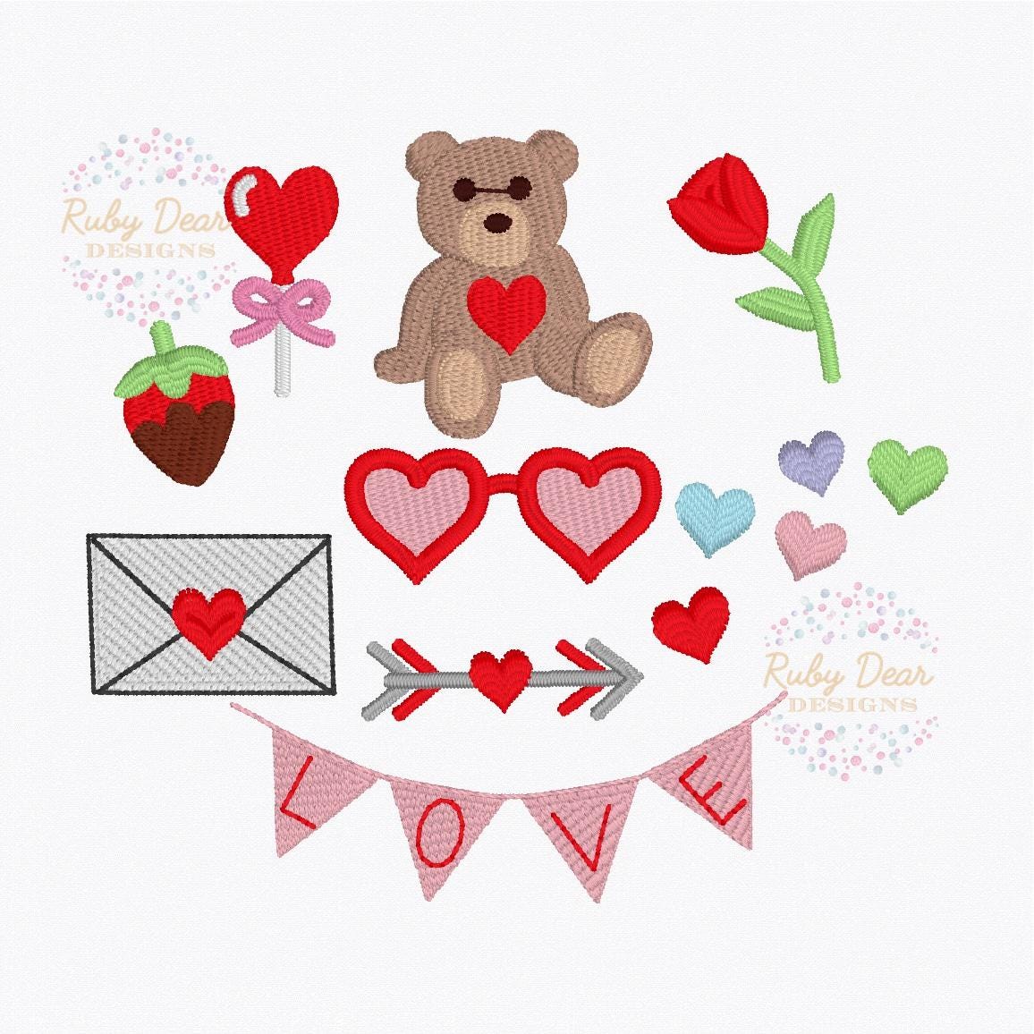 Build Your Own Valentines Minis Bundle of 9 Designs Satin Fill and Bean Stitch Machine Embroidery Design *Font is NOT included!*