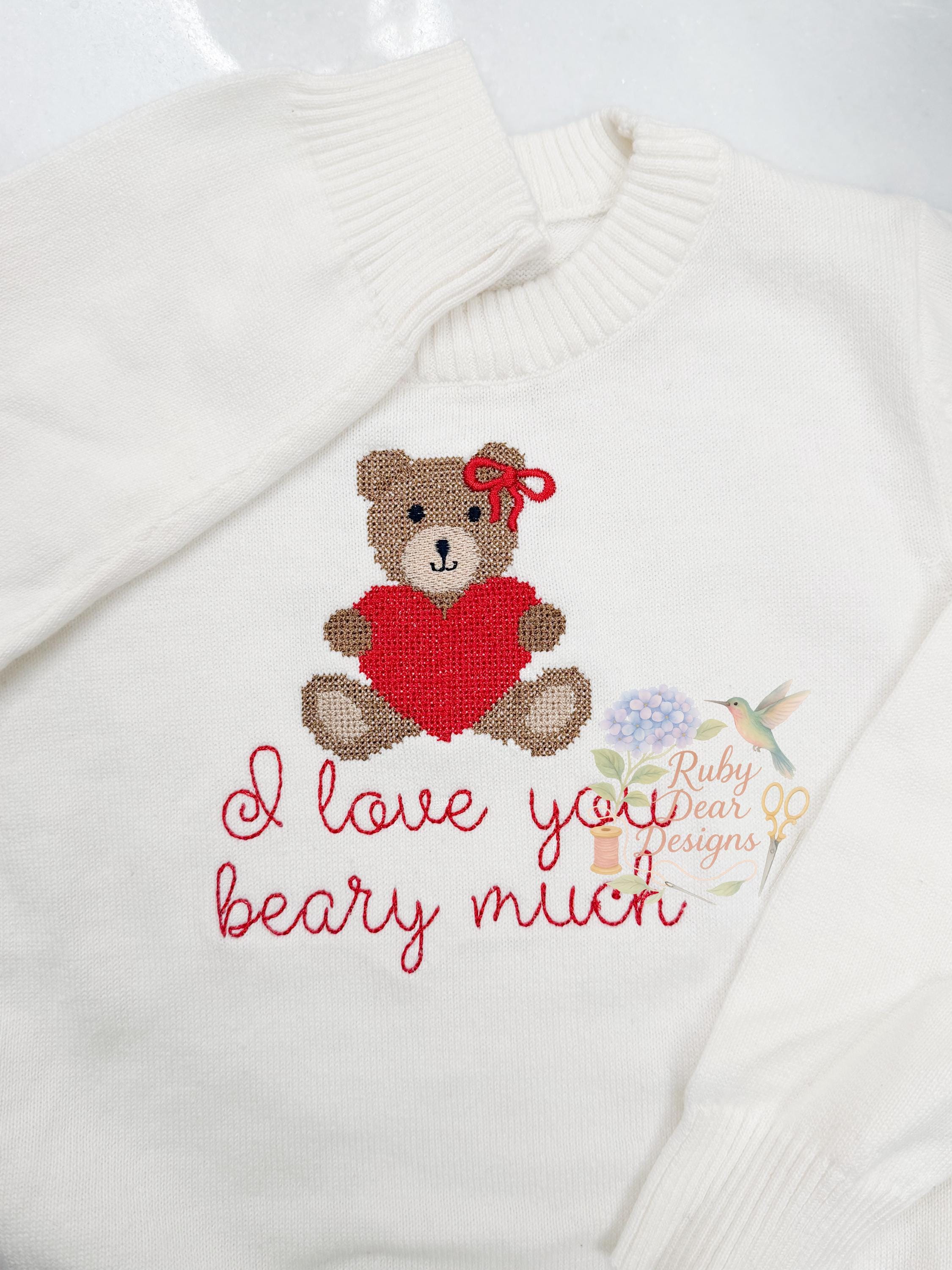 Teddy Bear Valentine with Heart Mini Cross Stitch Machine Embroidery Design