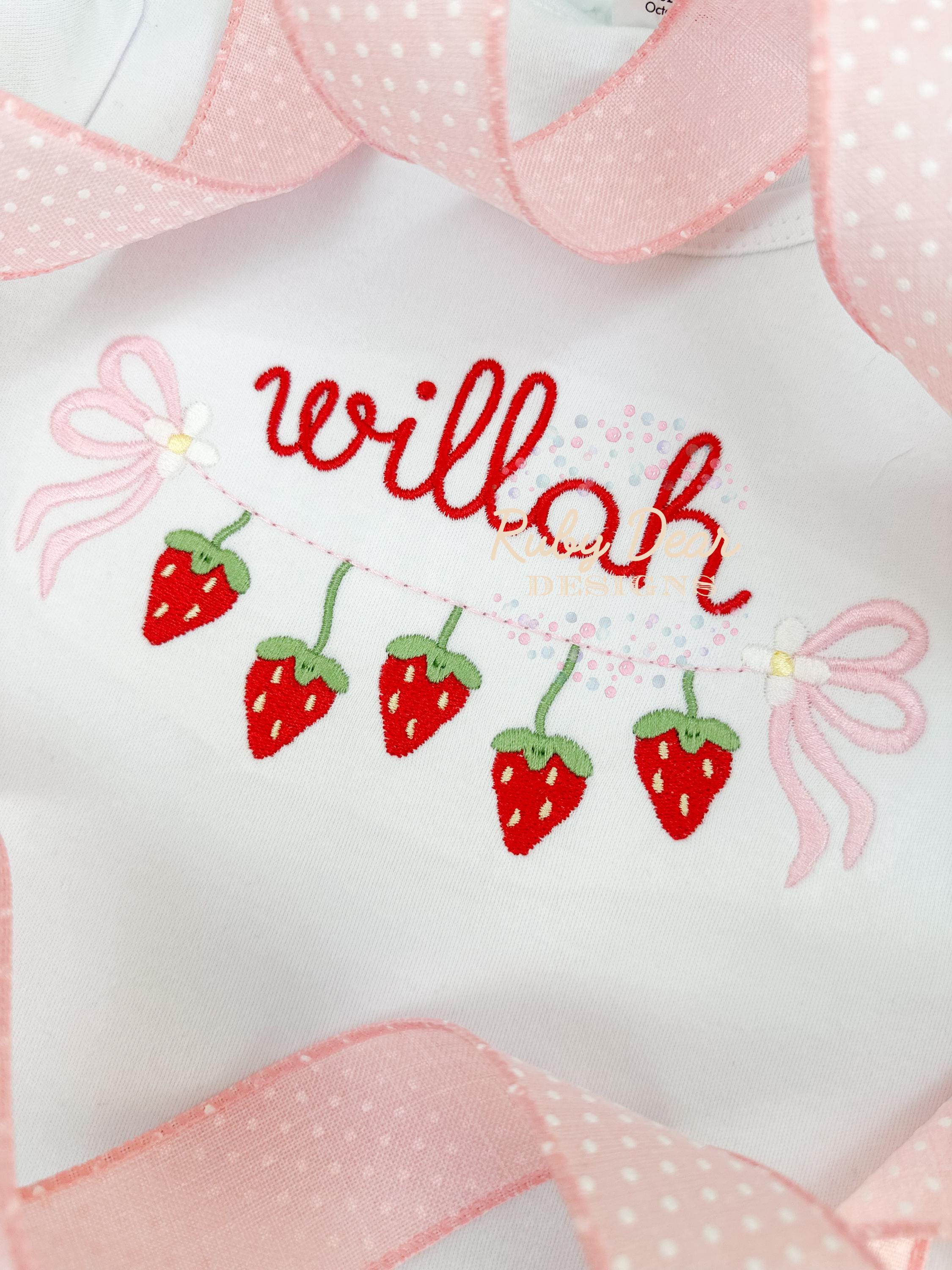Strawberry Bow Swag Fill Stitch Machine Embroidery Design