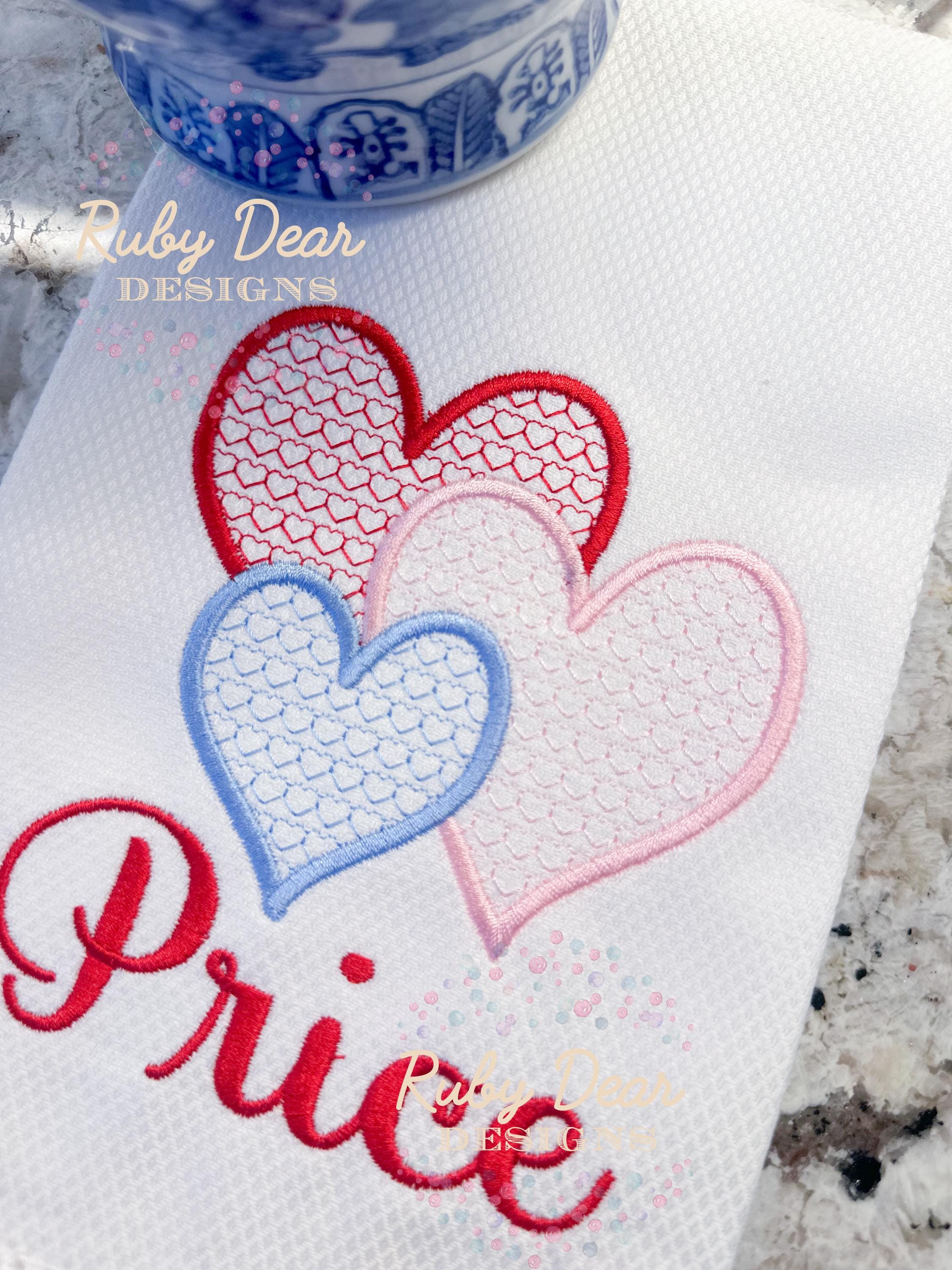 Heart Trio Motif Satin Stitch Machine Embroidery Design