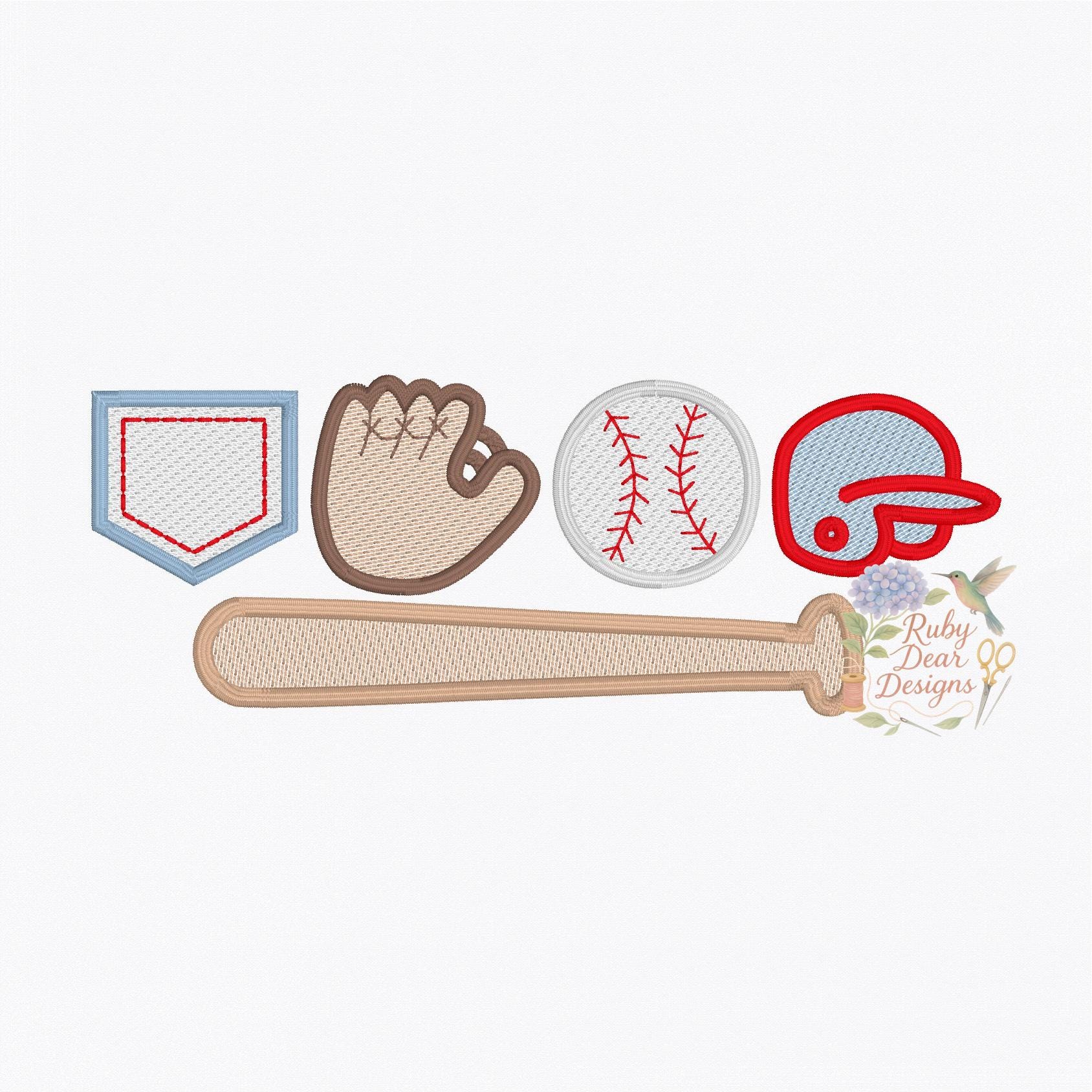 Baseball Gear Row Sketch Stitch with Satin Outline Machine Embroidery Design