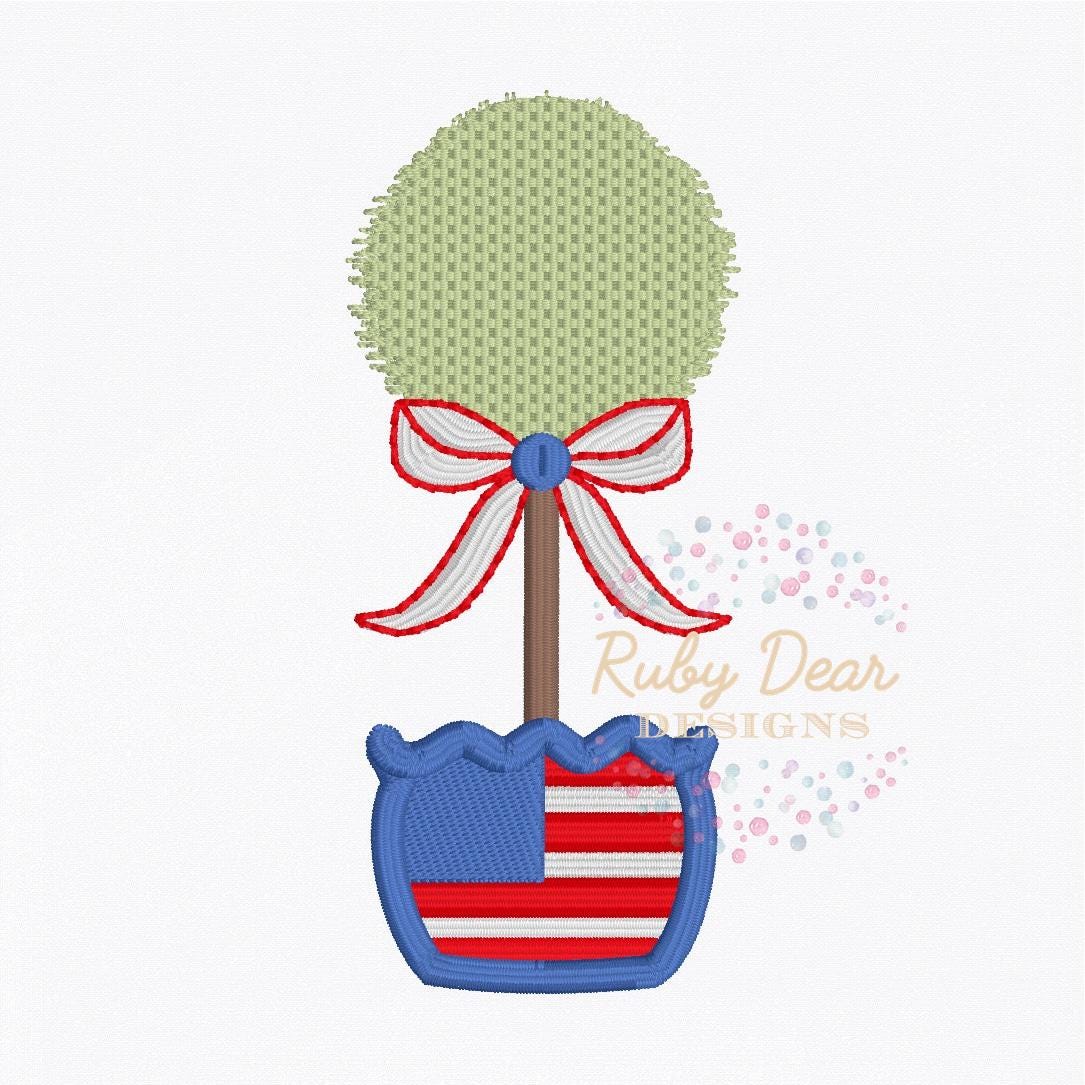 American Patriotic July 4th Topiary Satin and Fill Stitch Machine Embroidery Design