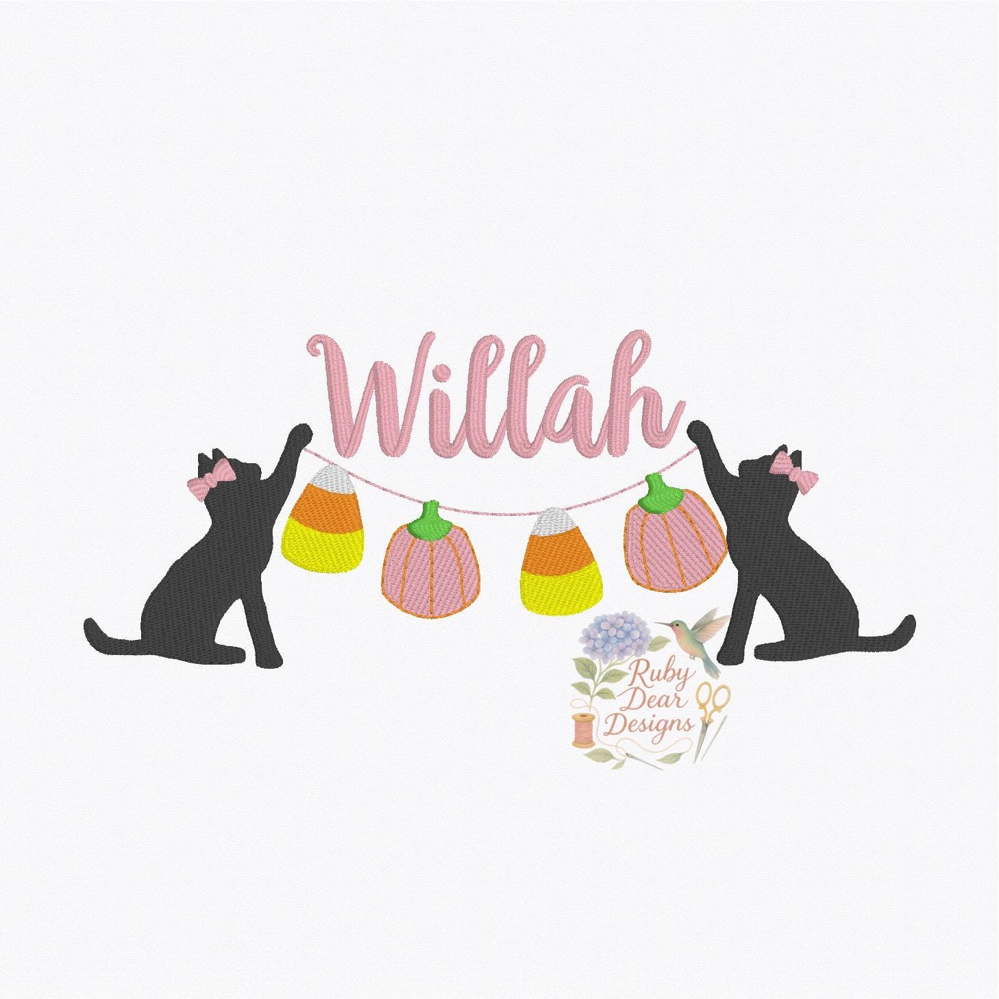 Halloween Kitty Swag Fill and Bean Stitch Machine Embroidery Design