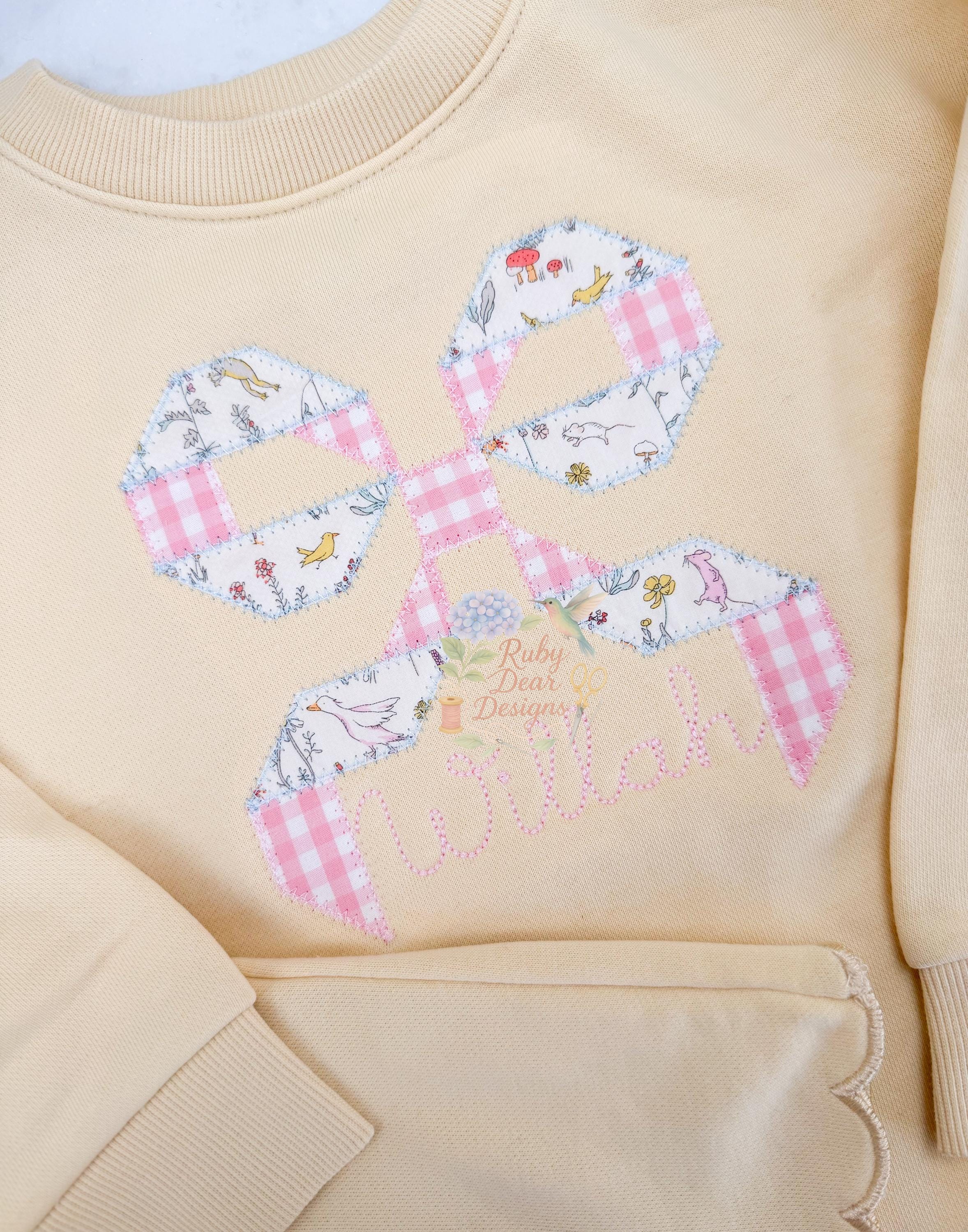 Quilt Block Bow Ribbon Style Zig Zag Appliqué Machine Embroidery Design