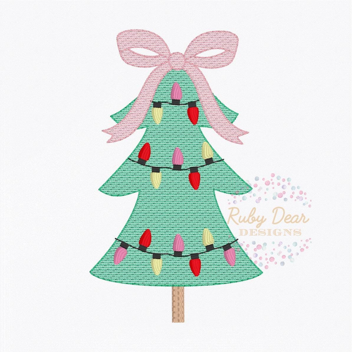 Christmas Tree with Lights Girl Sketch Machine Embroidery Design