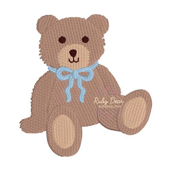 Teddy Bear with Bow Mini Fill and Satin Stitch Machine Embroidery Design