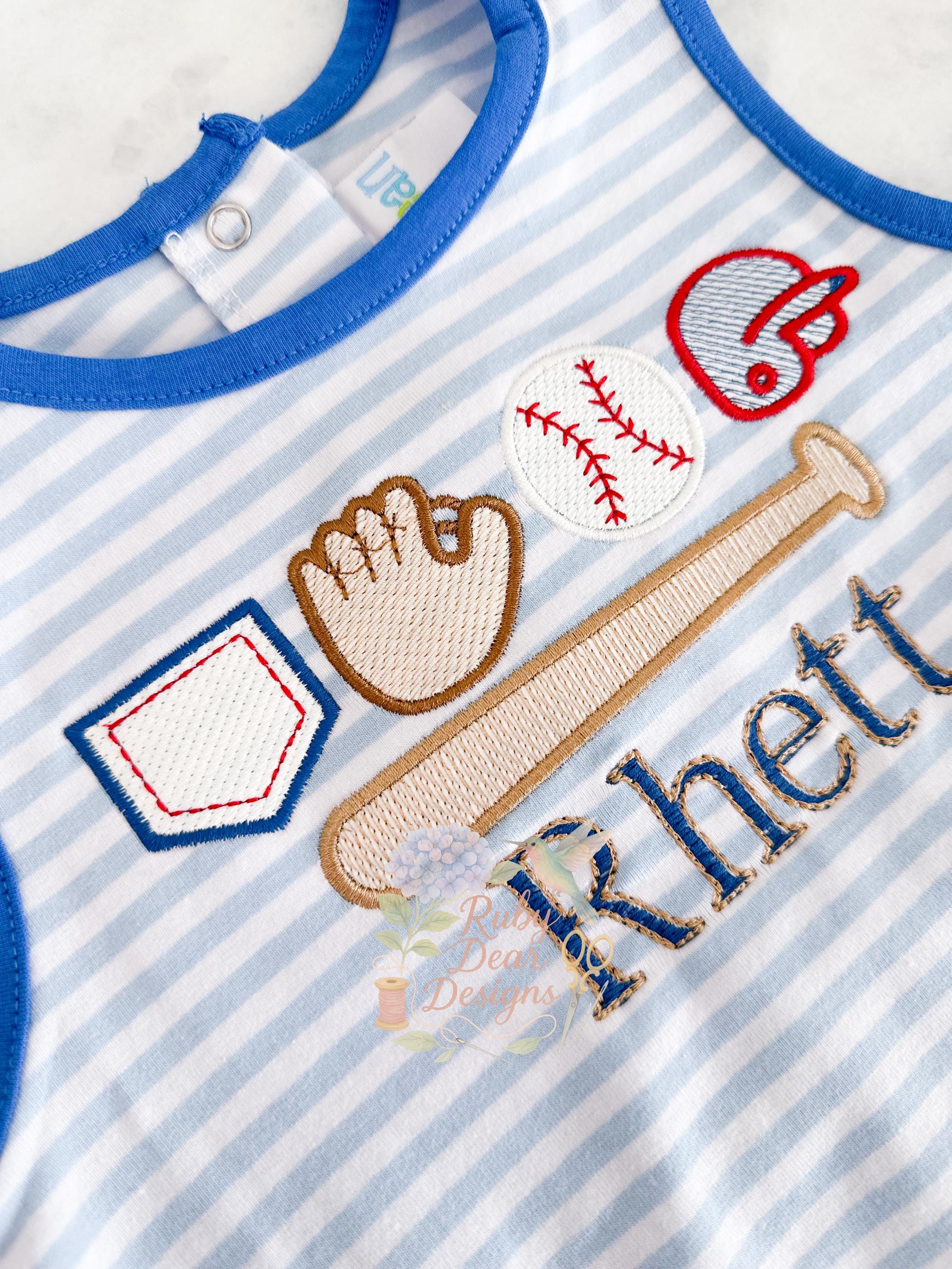 Baseball Gear Row Sketch Stitch with Satin Outline Machine Embroidery Design