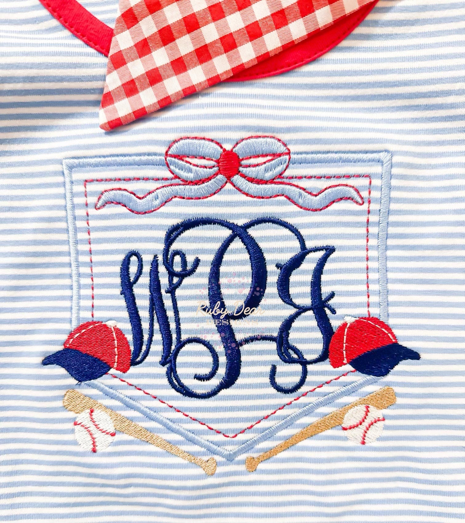 Baseball Gear Bow Crest Satin and Fill Stitch Machine Embroidery Design