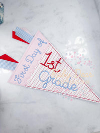 In The Hoop Scallop Pennant Back To School Bean Stitch Machine Embroidery Design