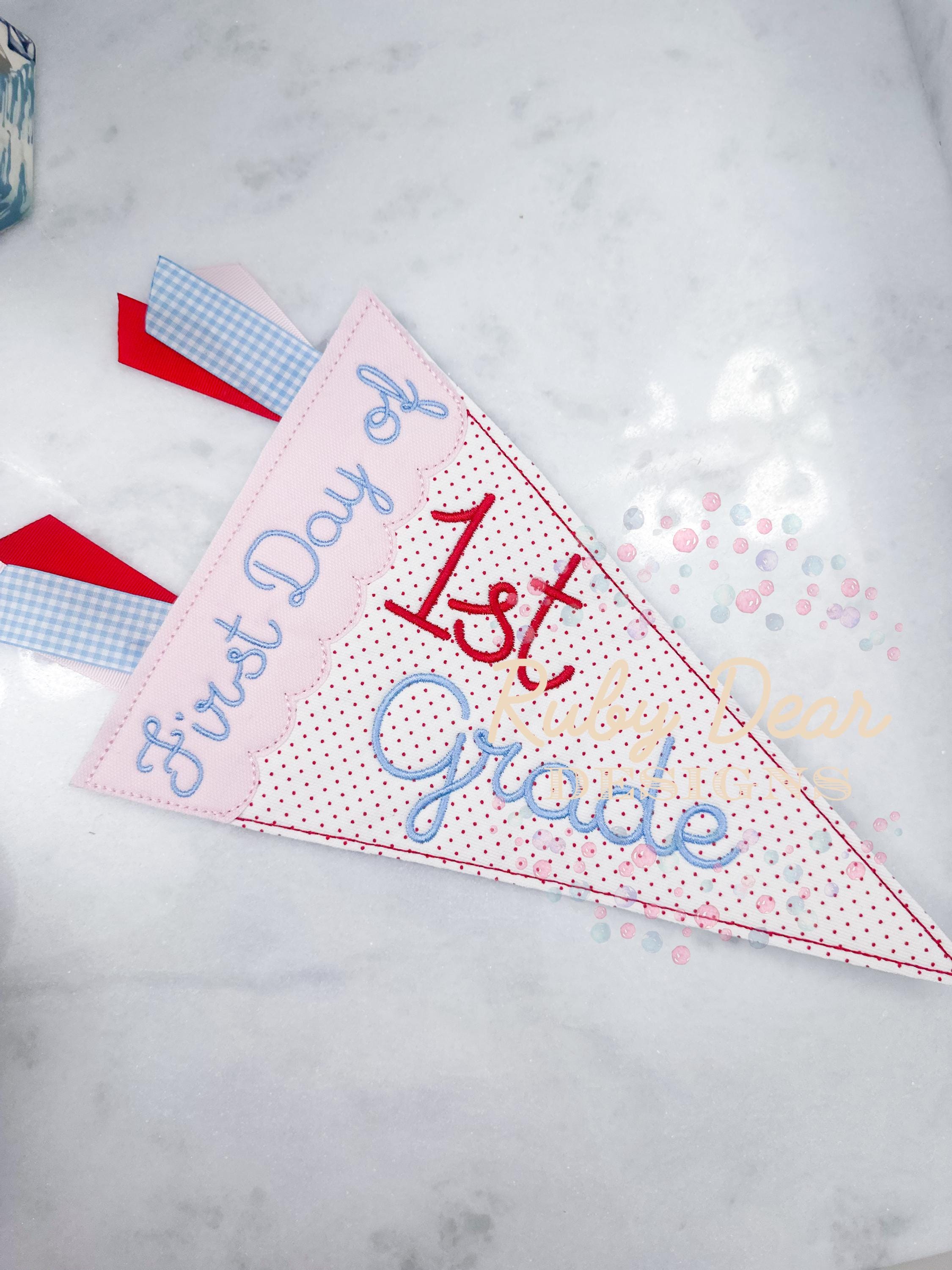 In The Hoop Scallop Pennant Back To School Bean Stitch Machine Embroidery Design