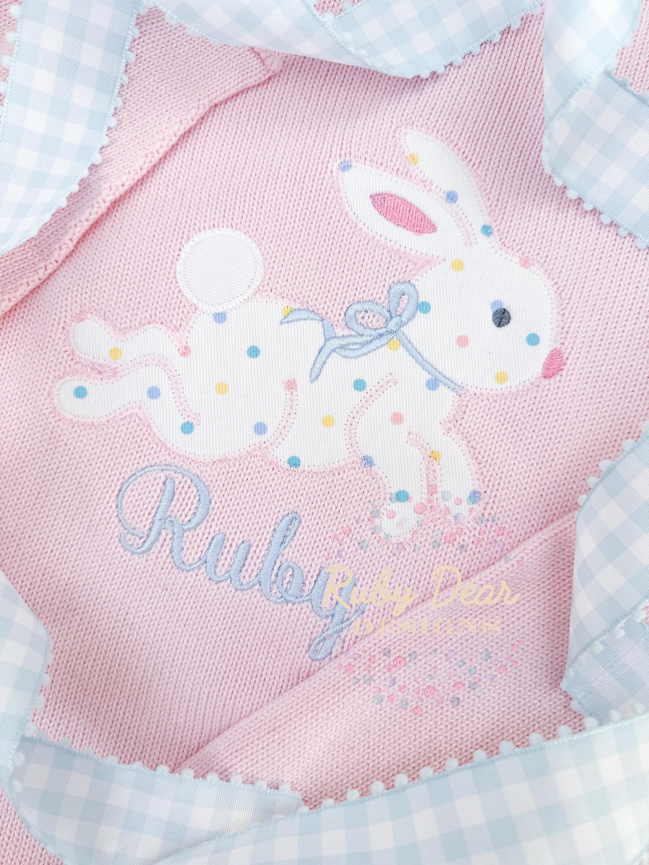 Bunny Girl Hopping with Bow Easter Zig Zag Appliqué Machine Embroidery Design