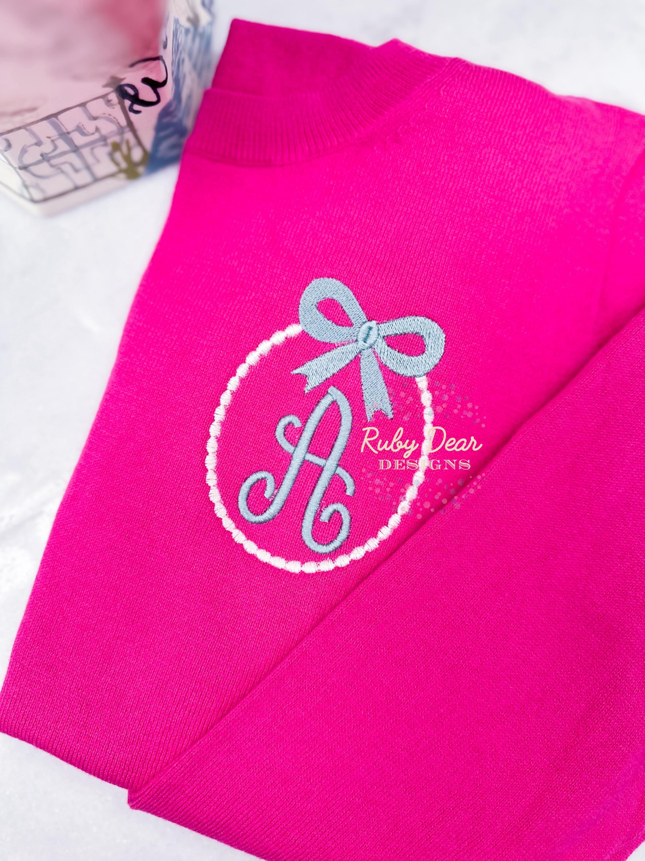Pearl Monogram Bow Frame Satin and Fill Stitch Machine Embroidery Design