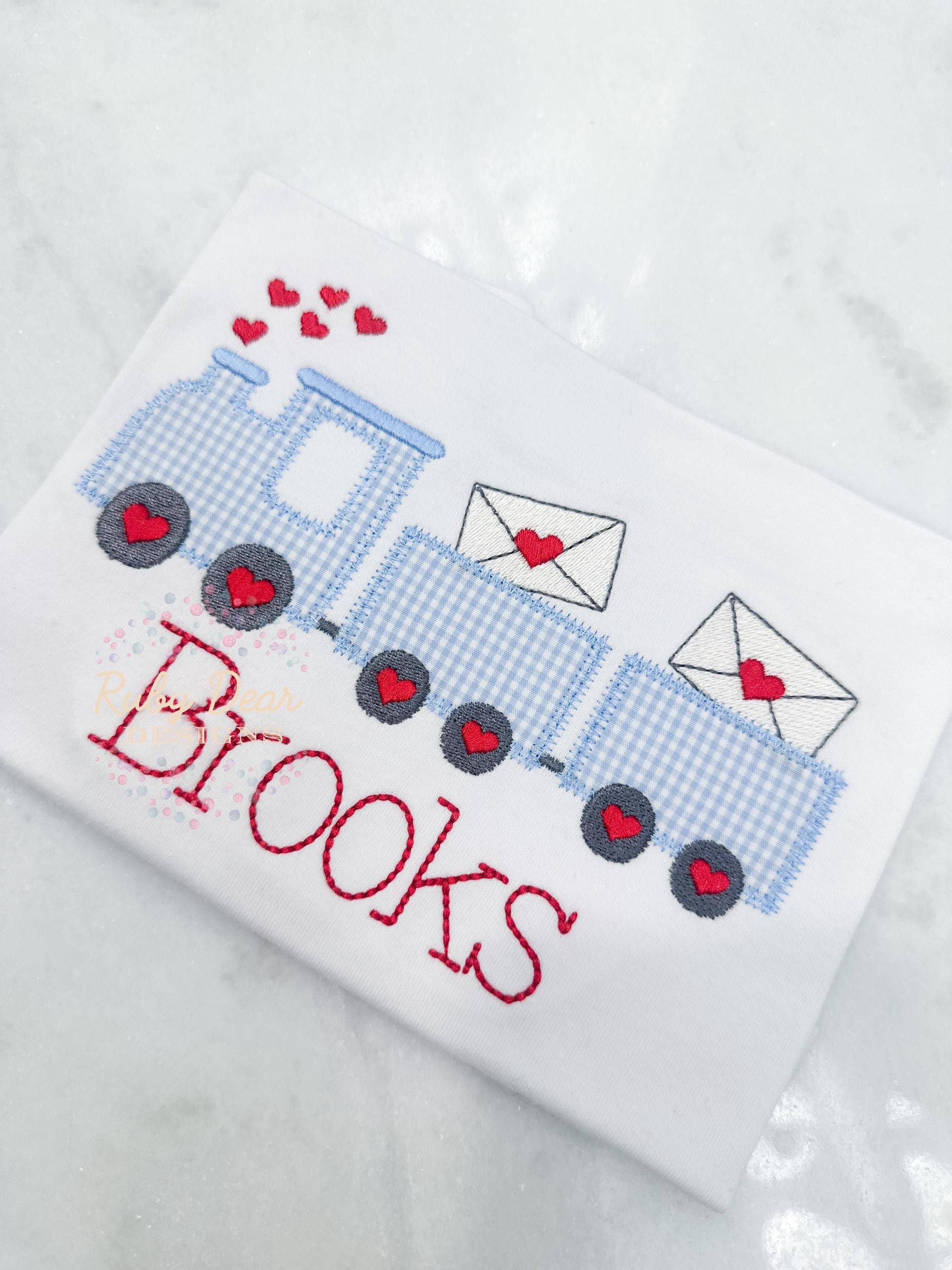 Valentine Train Appliqué Stitch Machine Embroidery Design