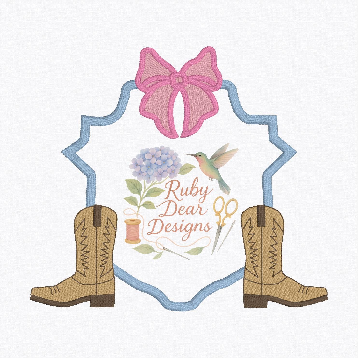Boots or Bow Gender Reveal Crest Fill and Satin Stitch Machine Embroidery Design *Fonts not included*