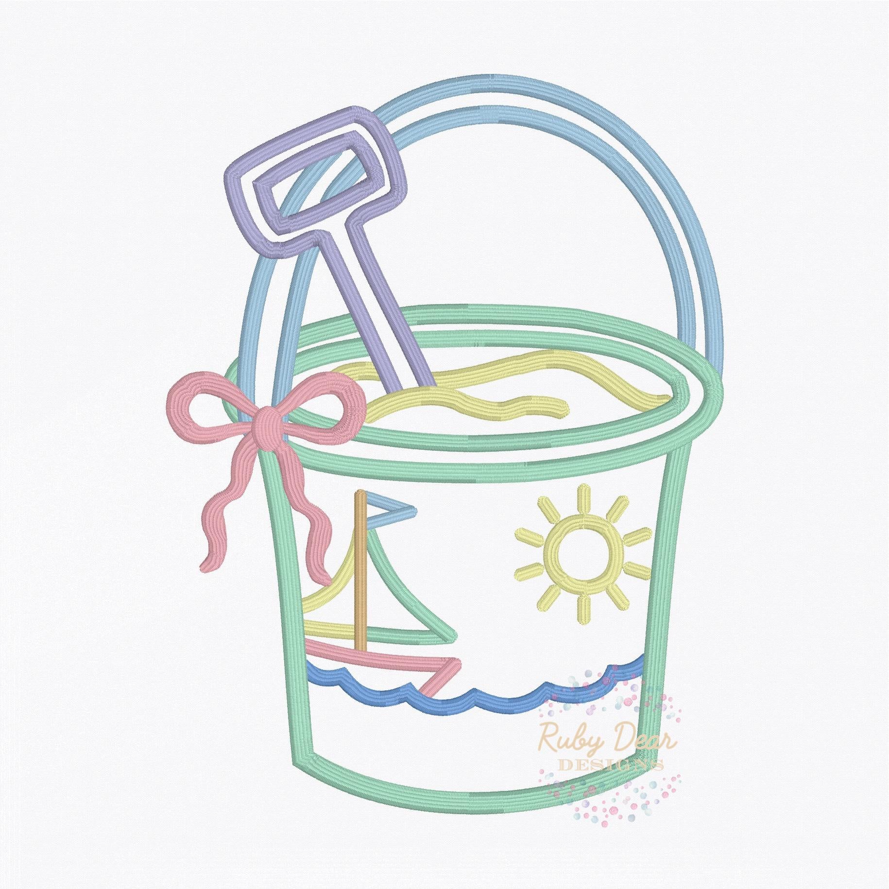 Beach Sand Bucket Girl Satin Outline Stitch Machine Embroidery Design