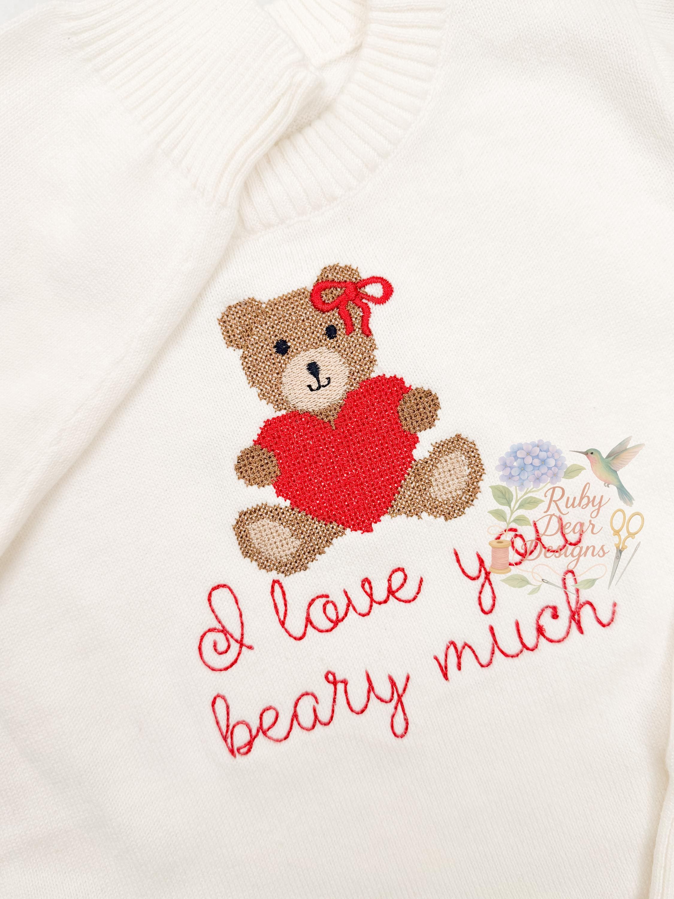 Teddy Bear Valentine with Heart Mini Cross Stitch Machine Embroidery Design