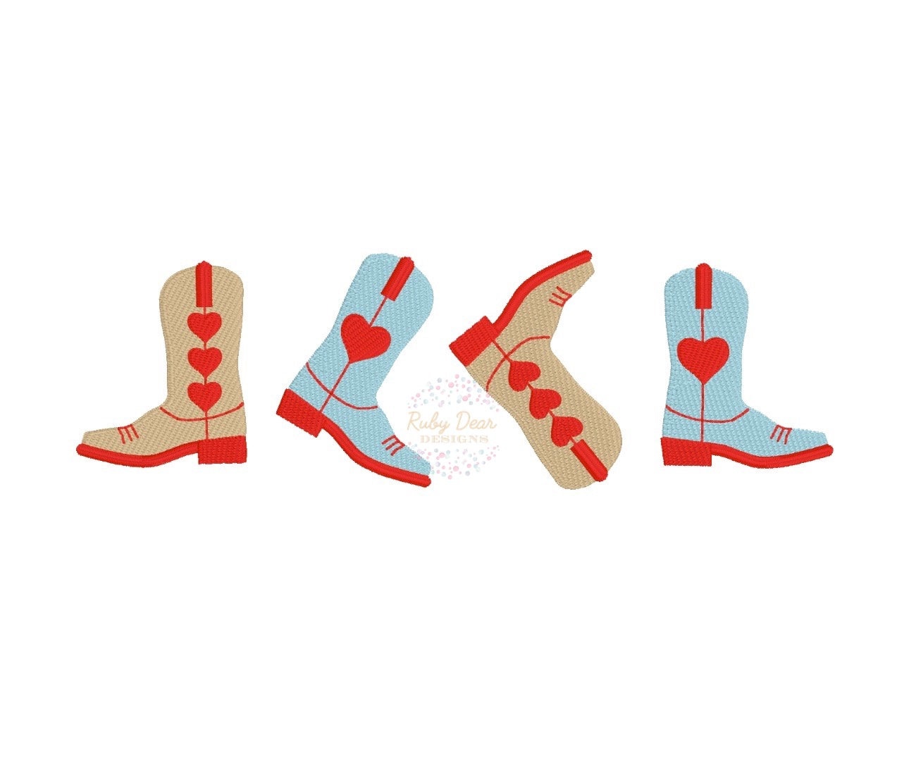 Valentine Cowboy Boot Row Fill and Satin Stitch Machine Embroidery Design