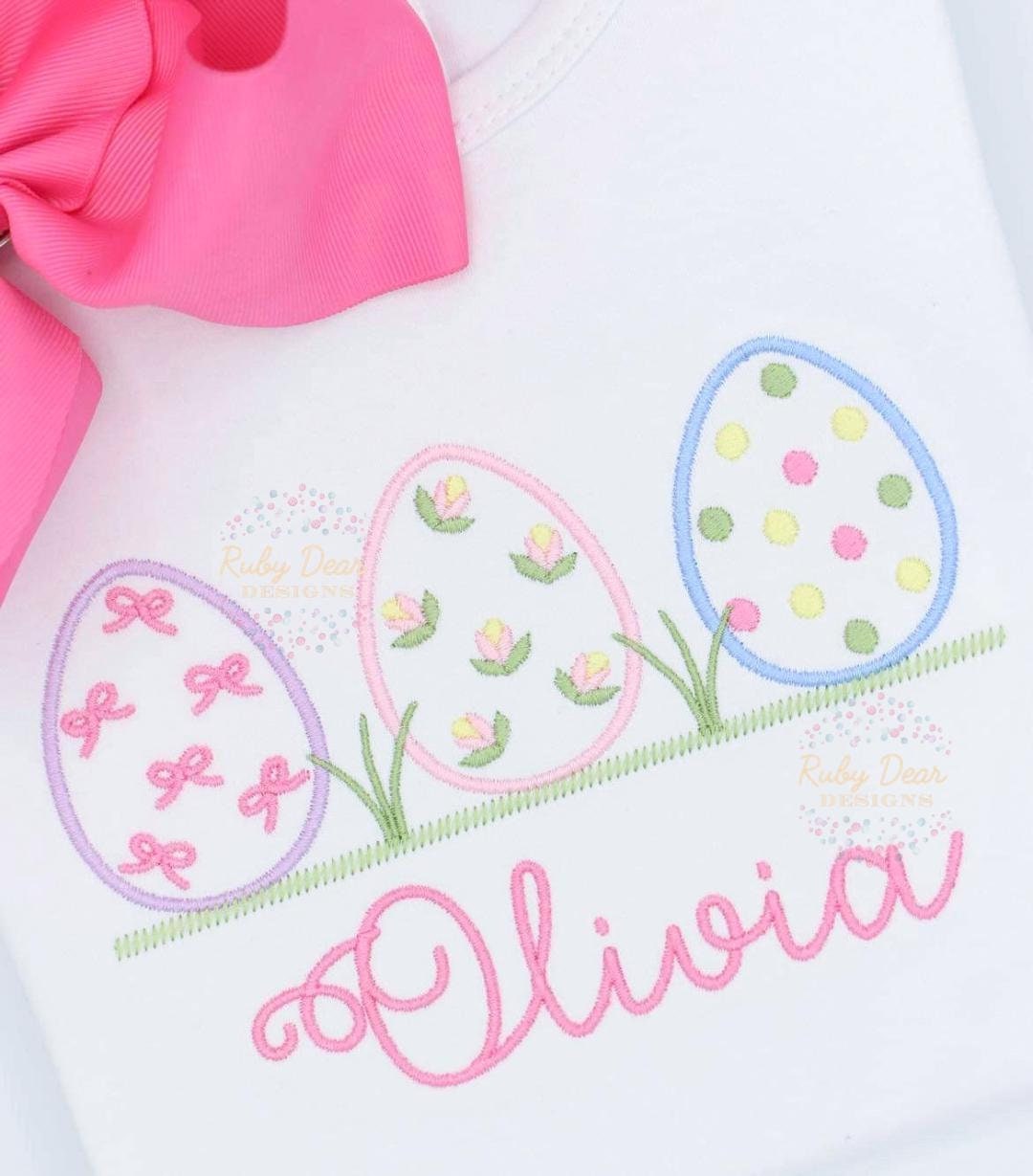 Easter Egg Girl Row Satin Stitch Machine Embroidery Design