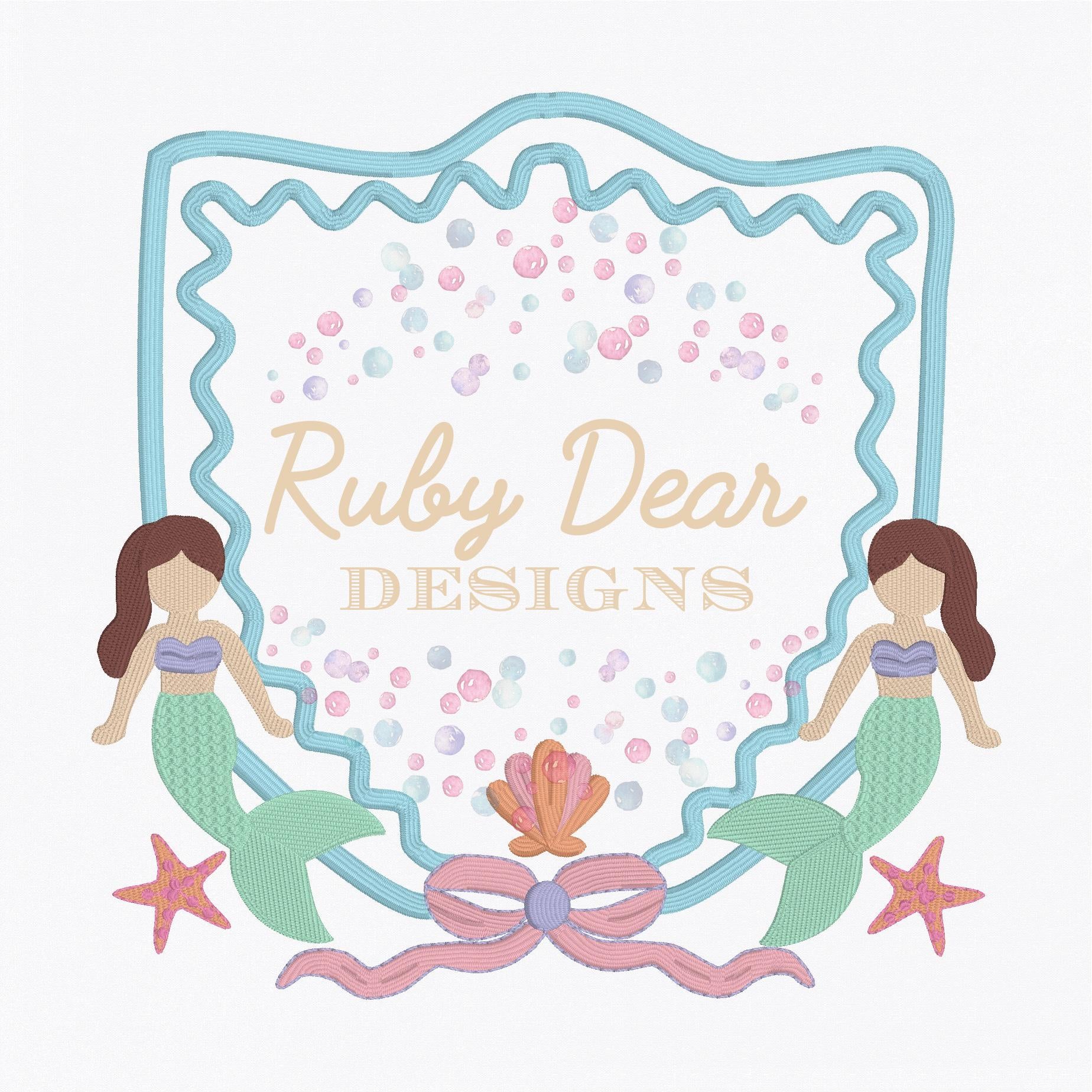 Mermaid Girl Crest Satin and Fill Stitch Machine Embroidery Design