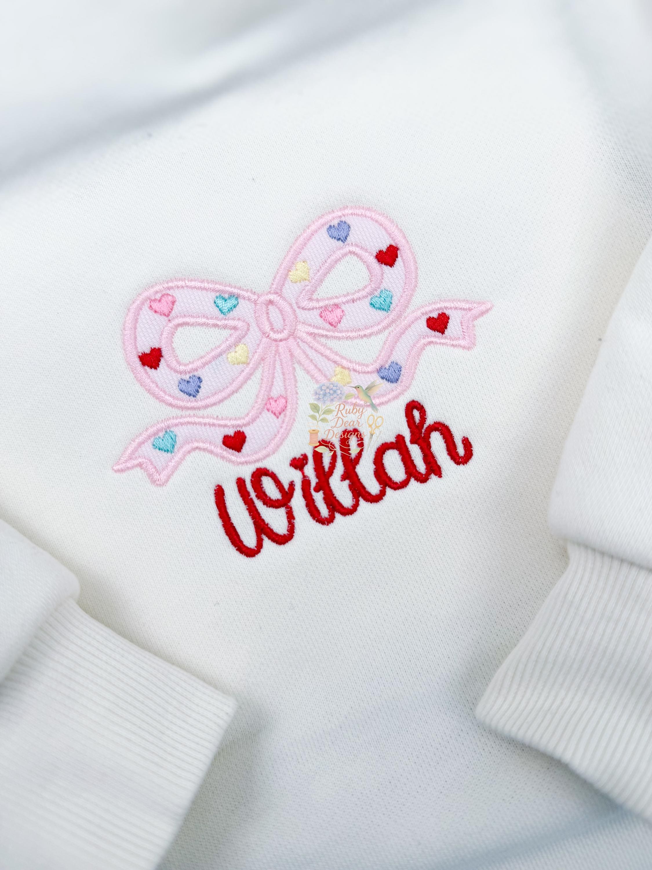 Valentine Applique Bow Satin Mini Hearts Machine Embroidery Design