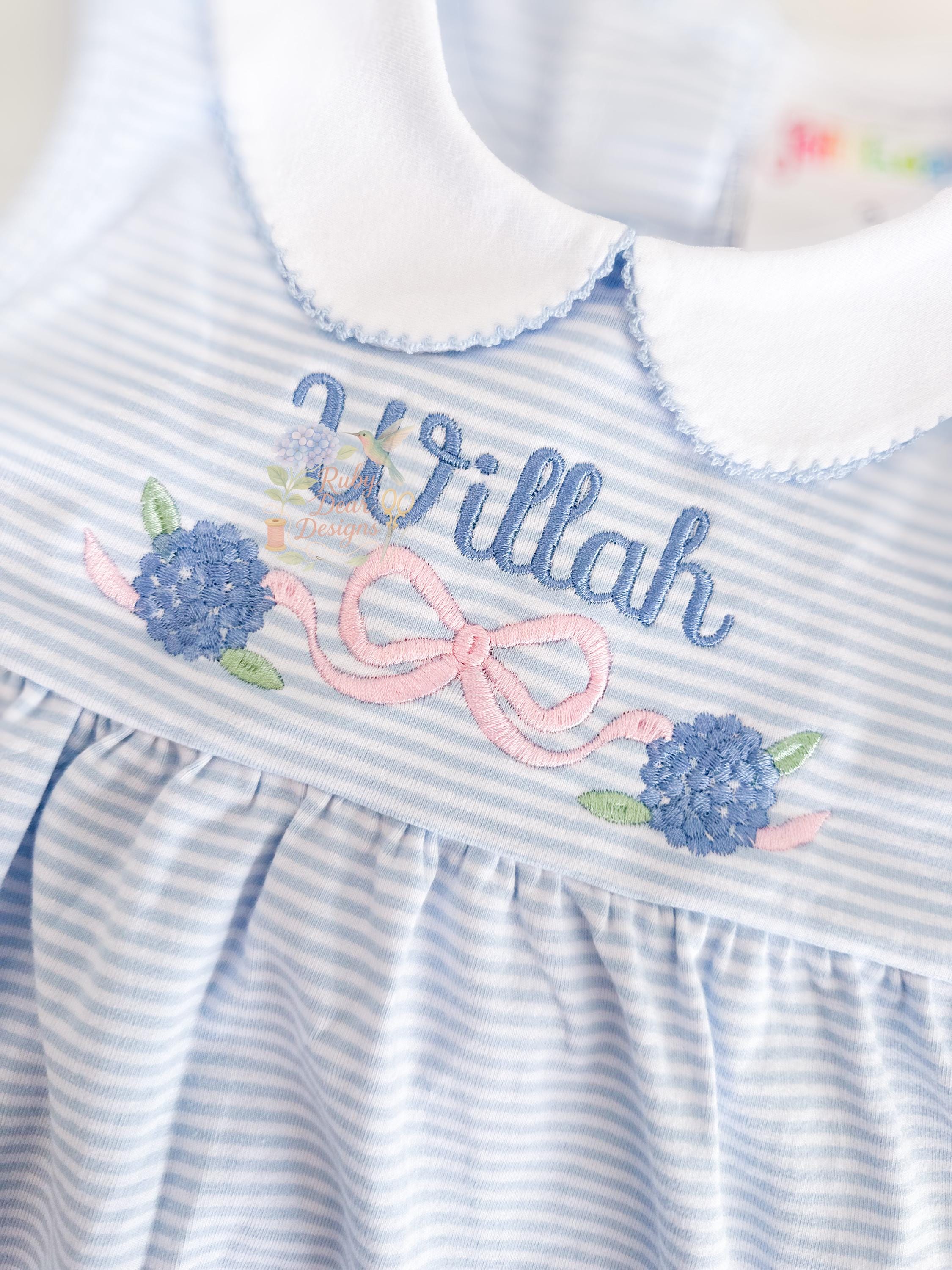 Hydrangea Flowy Bow Satin Stitch Machine Embroidery Design