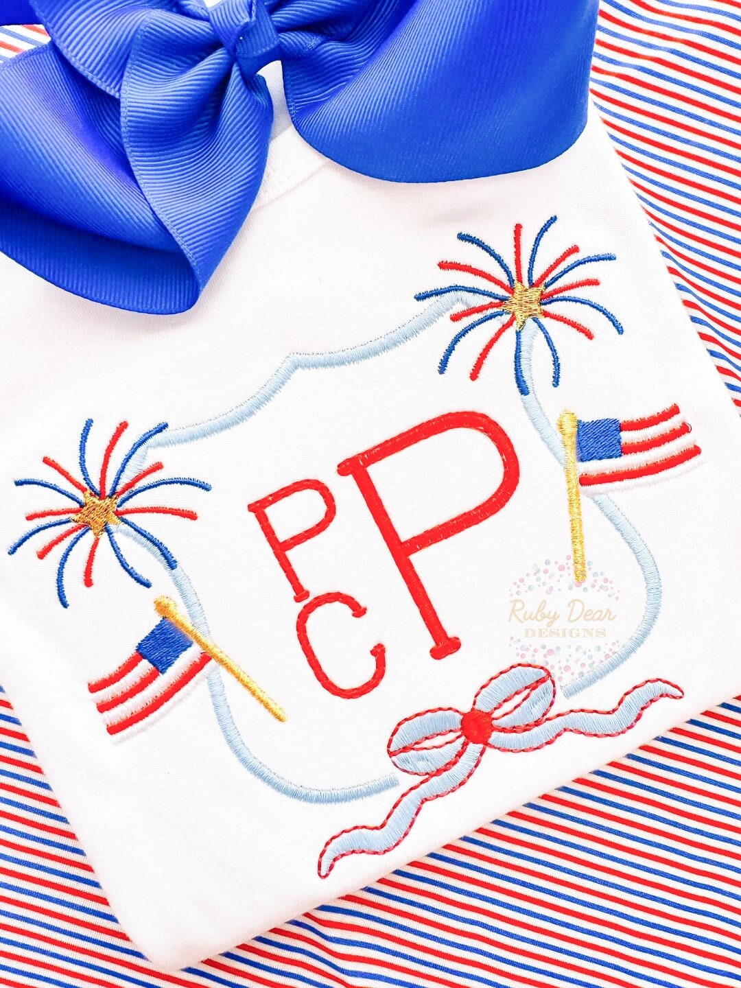 Patriotic Bow Crest Satin and Fill Stitch Machine Embroidery Design