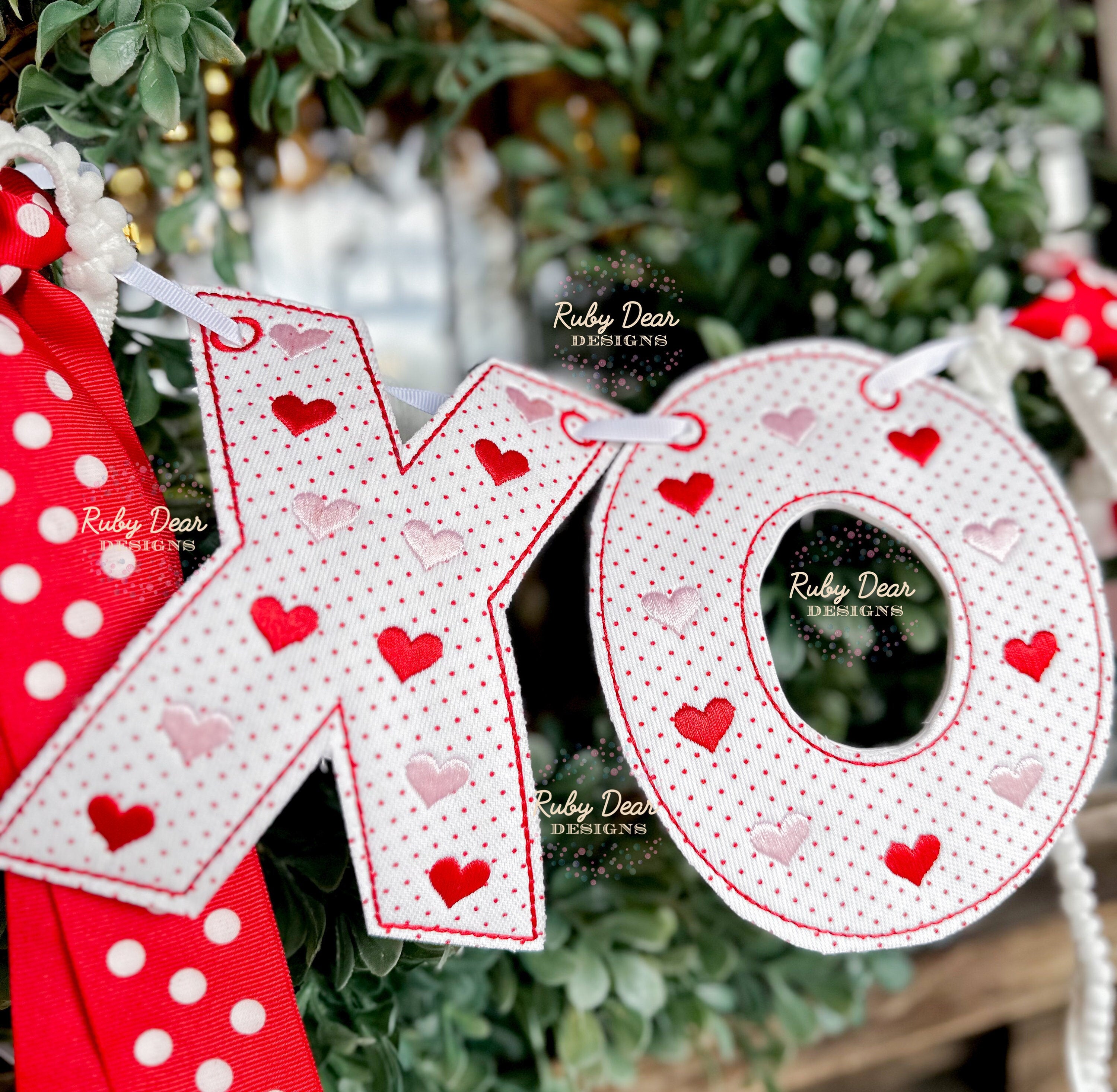 In The Hoop Valentine X and O with Satin Hearts Bean Stitch Machine Embroidery Design