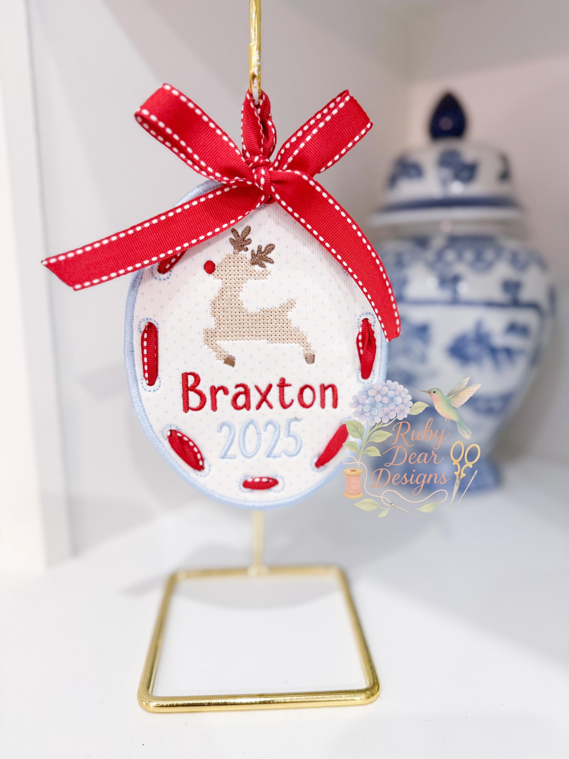 In The Hoop Oval Bow Ornament Ribbon Weaved Satin Outline with Bean Stitch Holes Machine Embroidery Design