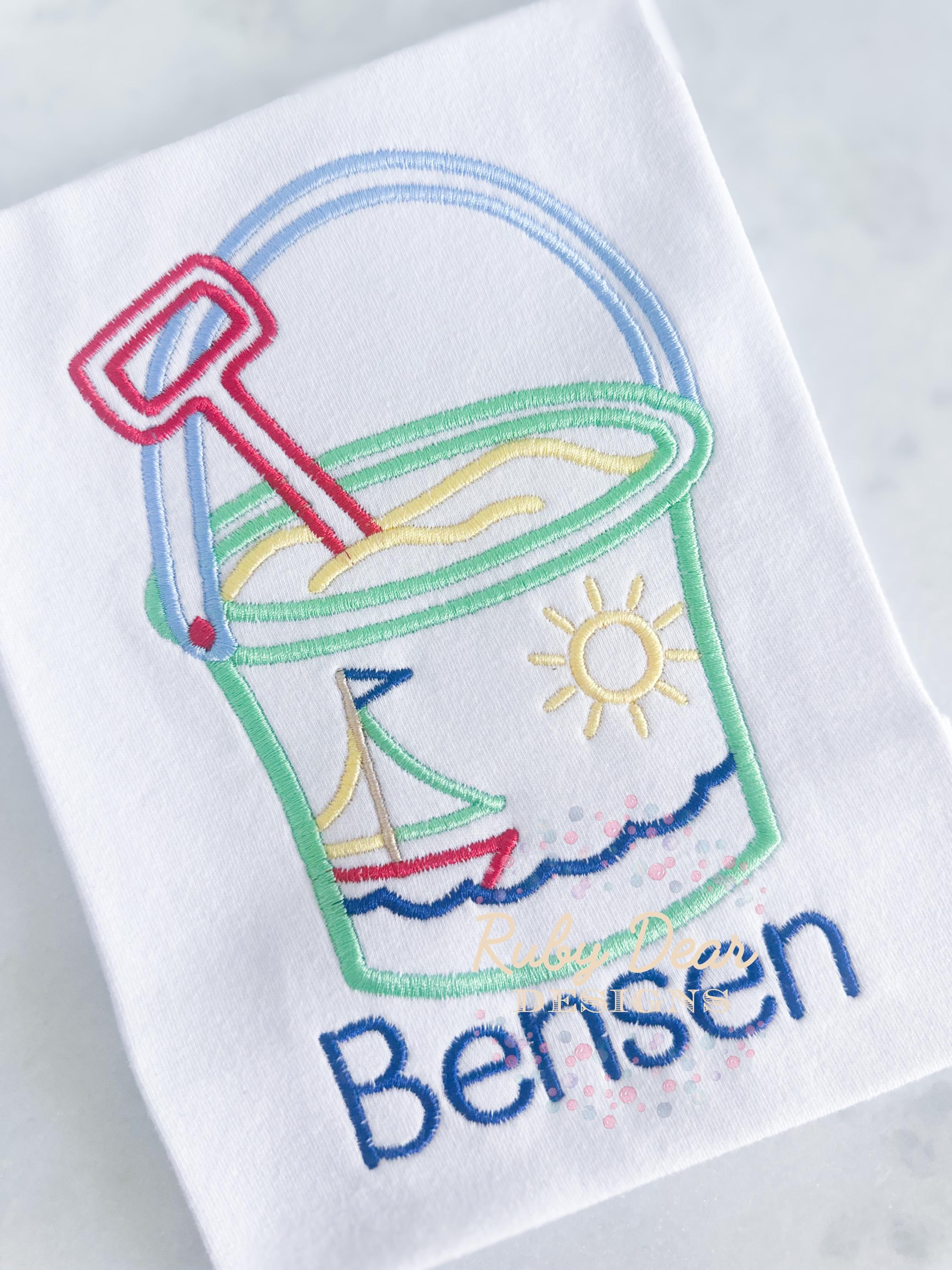 Beach Sand Bucket Boy Satin Outline Stitch Machine Embroidery Design
