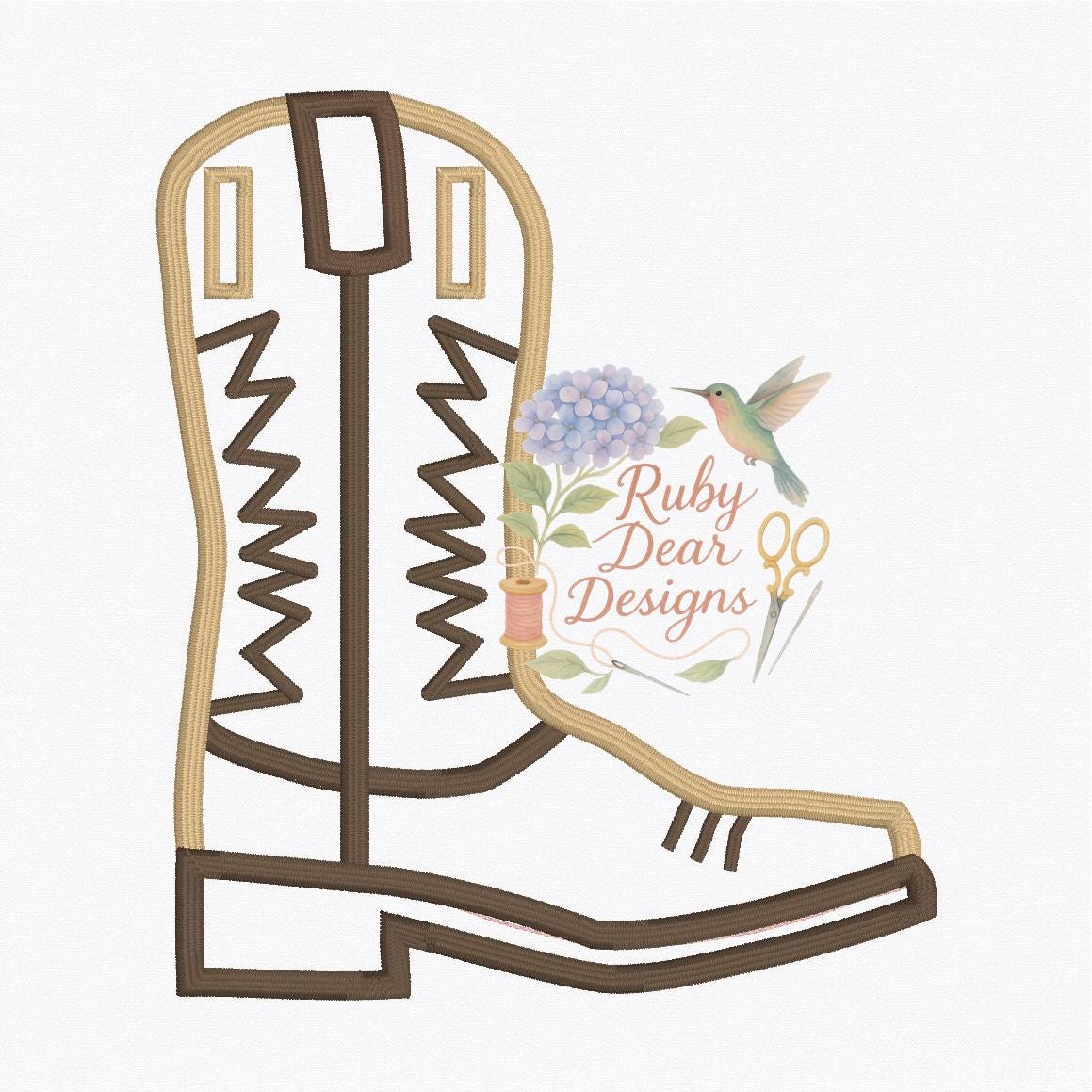 In The Hoop Cowboy Boot for Banner Satin Stitch Machine Embroidery Design
