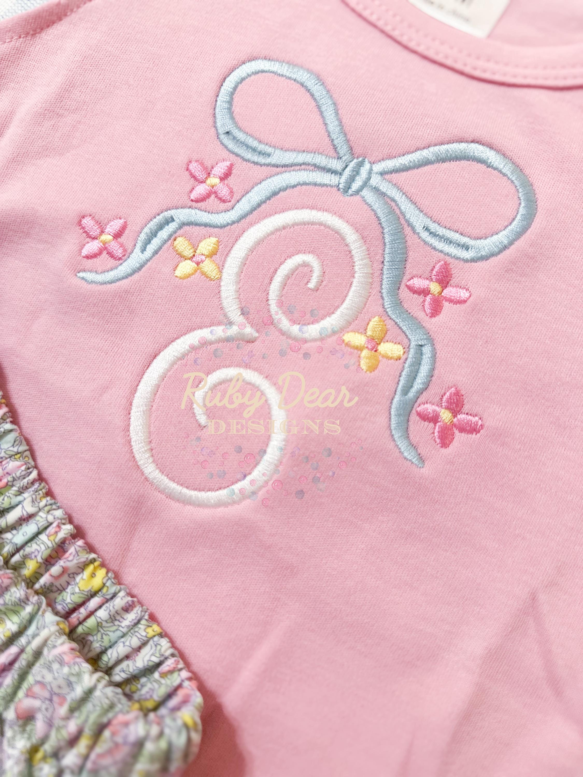 Flowy Floral Bow Satin Stitch Machine Embroidery Design