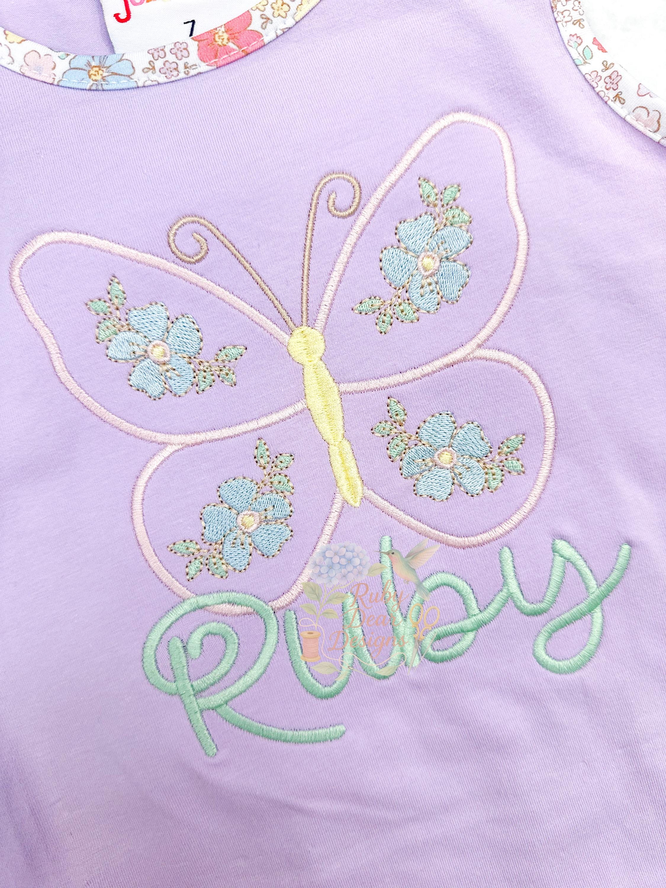 Floral Blooms Butterfly Fill and Satin Stitch Machine Embroidery Design