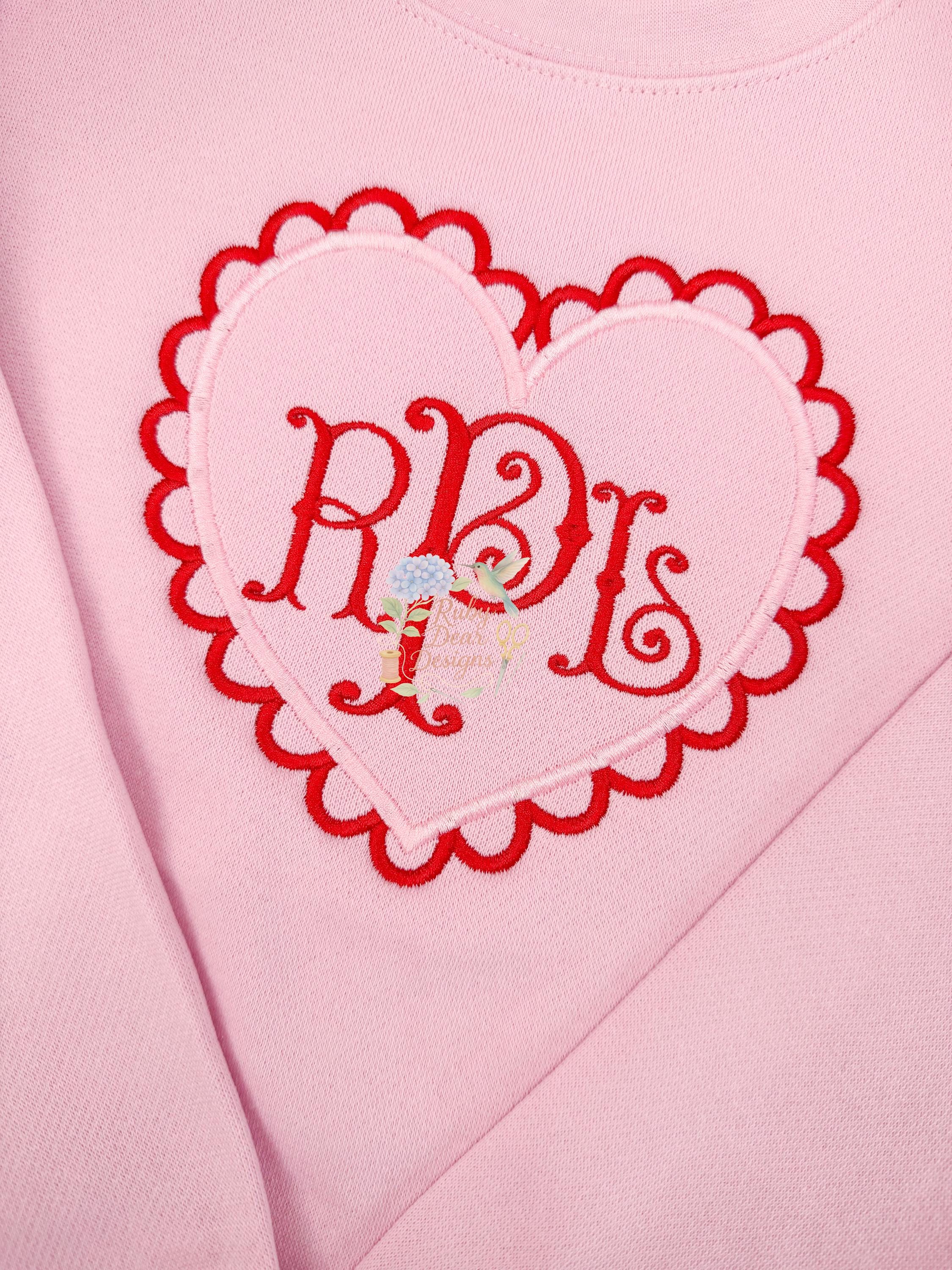 Valentines Heart with Scallop Trim Stitch Machine Embroidery Design