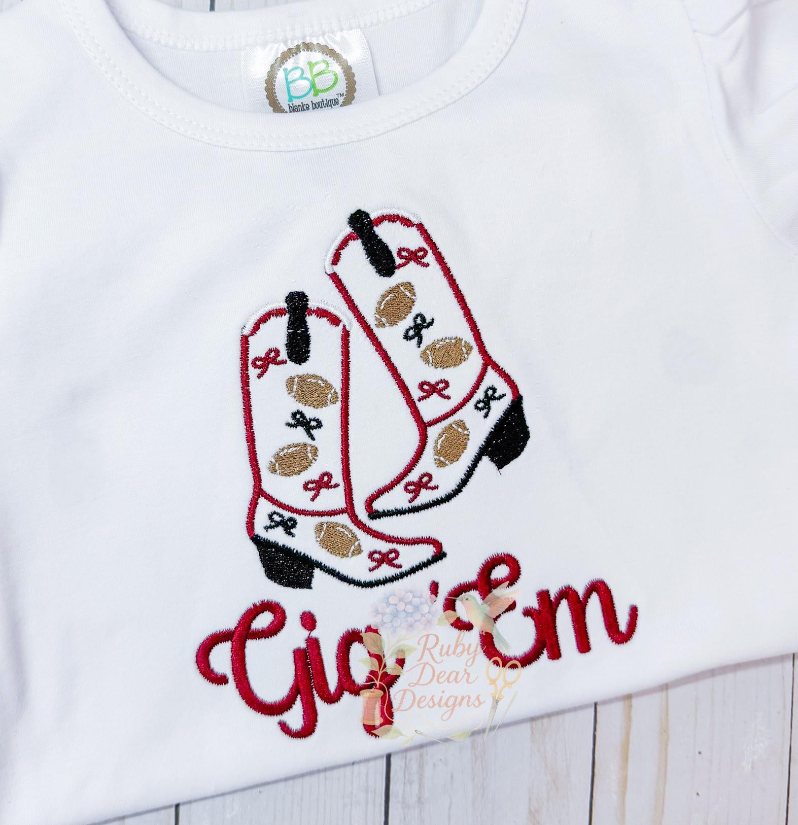 Football Cowgirl Boot (Single Boot) Satin and Fill Stitch Outline Machine Embroidery Design