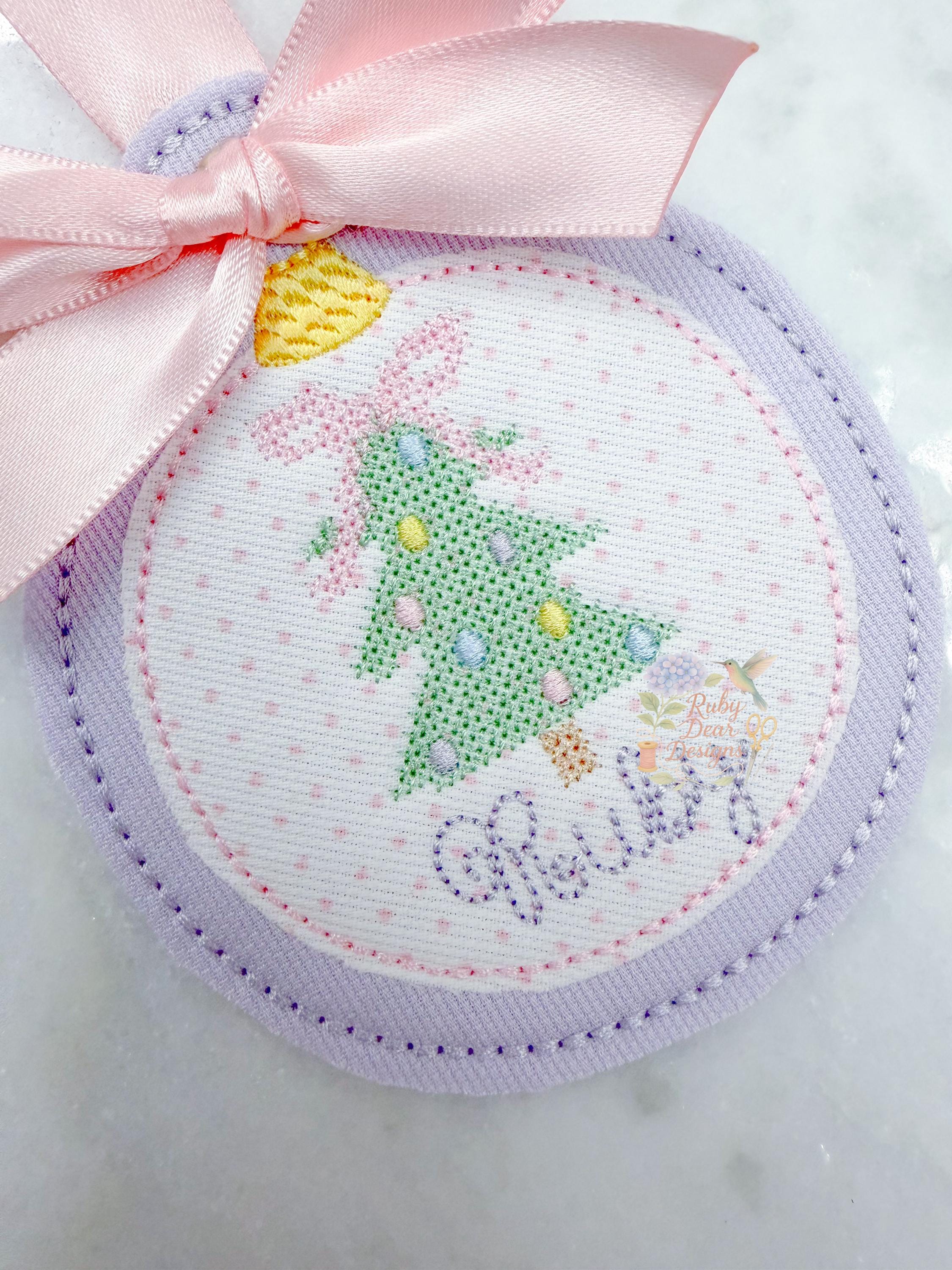 Christmas Tree with Bow Mini Cross Stitch Machine Embroidery Design