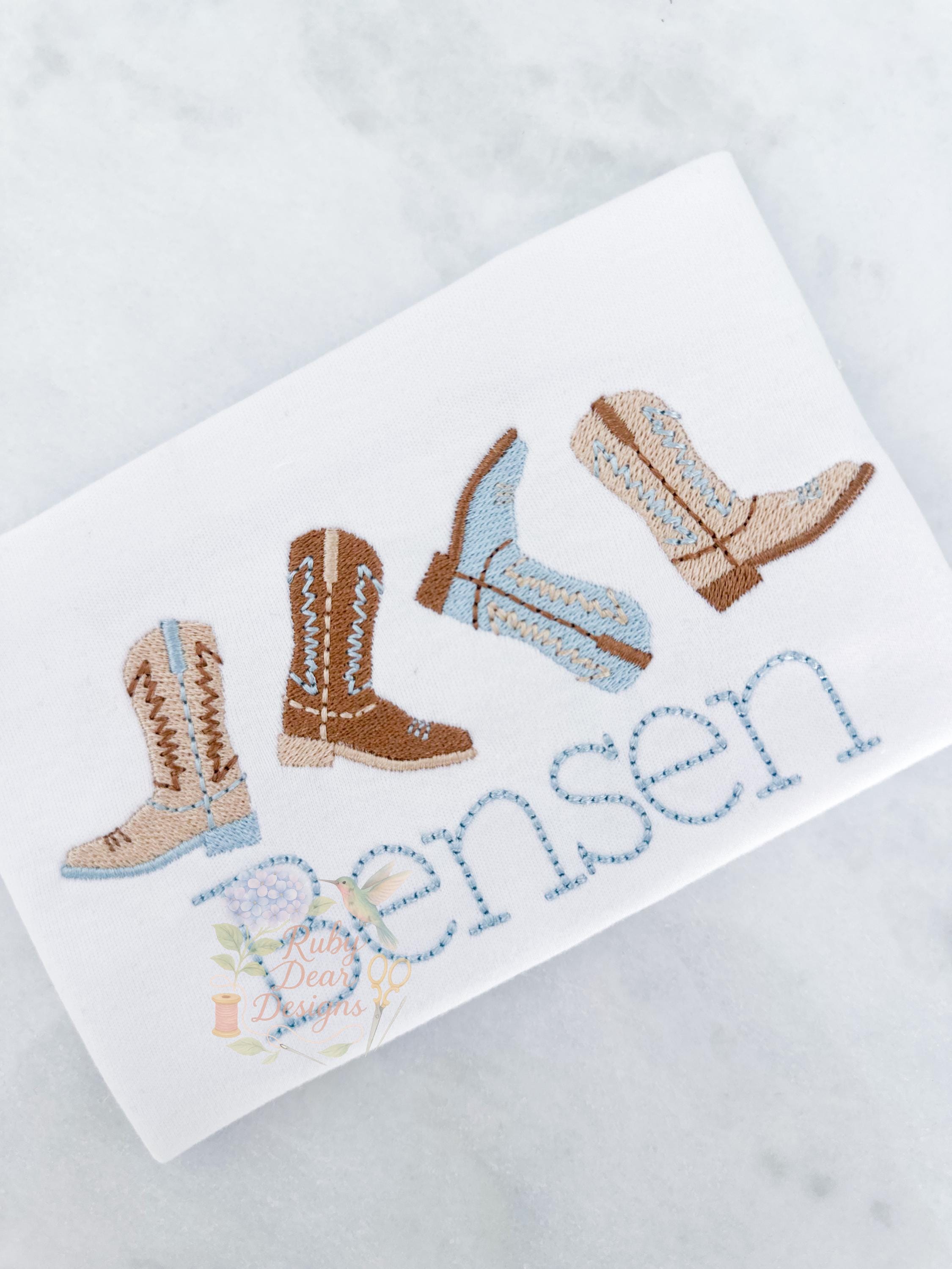 Cowboy Western Square Toe Boot Row Fill and Bean Stitch Machine Embroidery Design