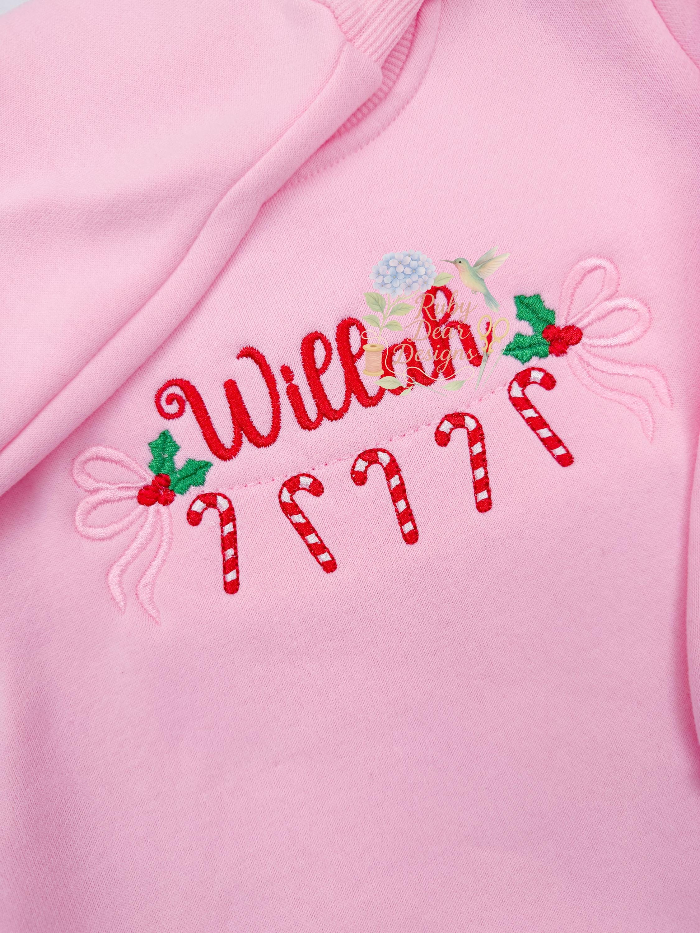 Candy Cane Holly Berry Bow Swag Satin and Bean Stitch Machine Embroidery Design